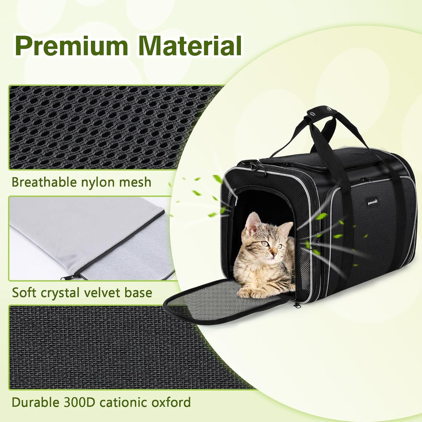 Pecute Cat Carrier Expandable 47x34x33cm, Dog Carrier Foldable, Pet Carrier with Breathable Mesh for Small to Medium Cats and Dogs, Used for Traveling, Camping, Going to The Vet Gray