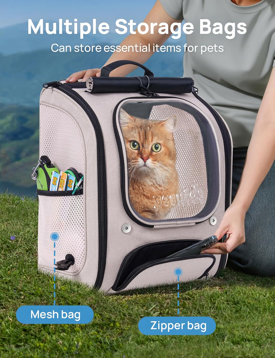 Pecute Bubble Cat Backpack, Large Space Cat Backpack Carrier with Breathable Mesh, Cat Carrier with Space Capsule Clear Bubble Window for Kitten and Puppy, Used in Travel Hiking Walking Outdoor,Green