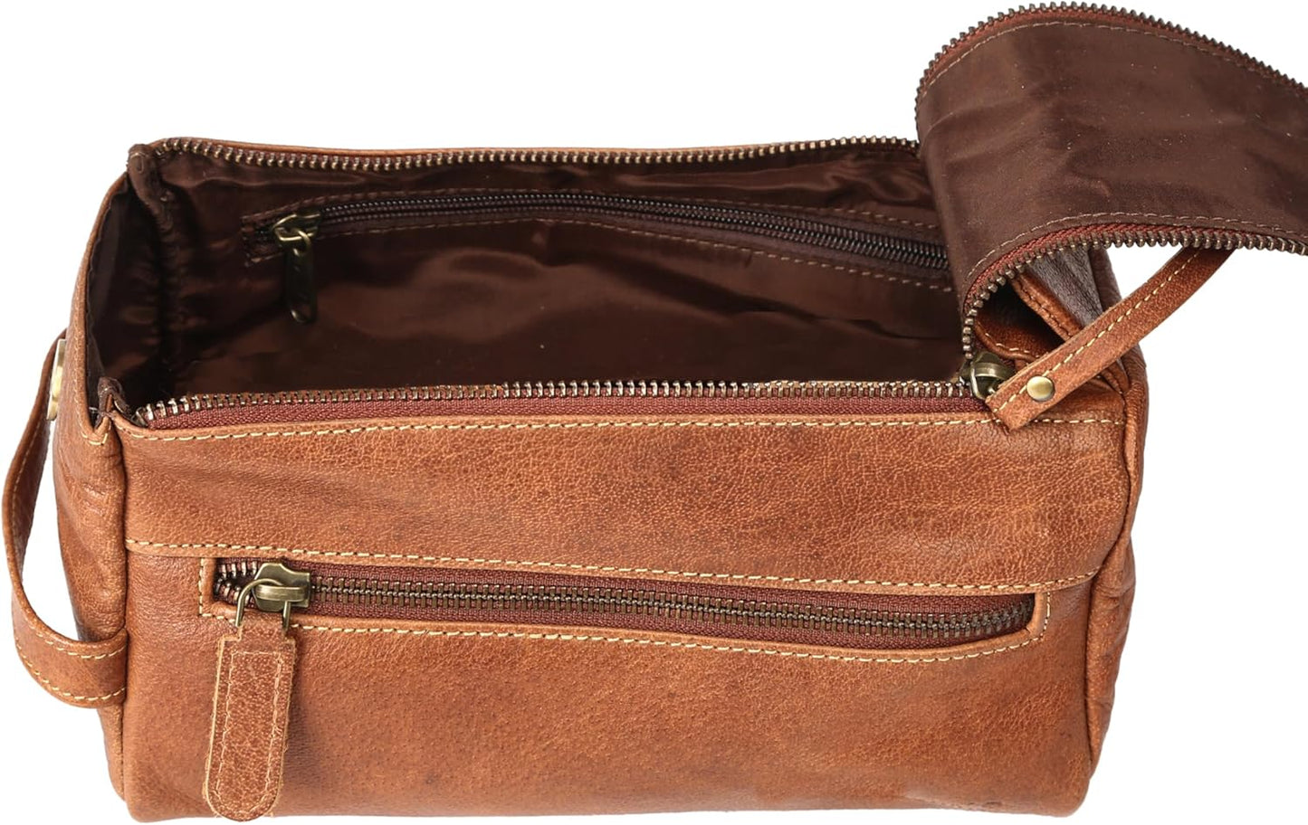 Premium Buffalo Leather Unisex Toiletry Bag Travel Dopp Kit Shaving kit (Distressed Tan)