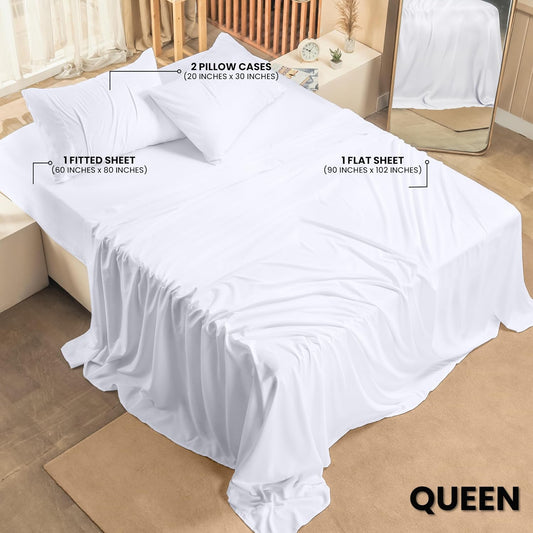 Utopia Bedding Queen Bed Sheet Set - 4 Piece Bedding - Soft Brushed Microfiber Fabric - Shrinkage & Fade Resistant - Easy Care (White) - PuriLite