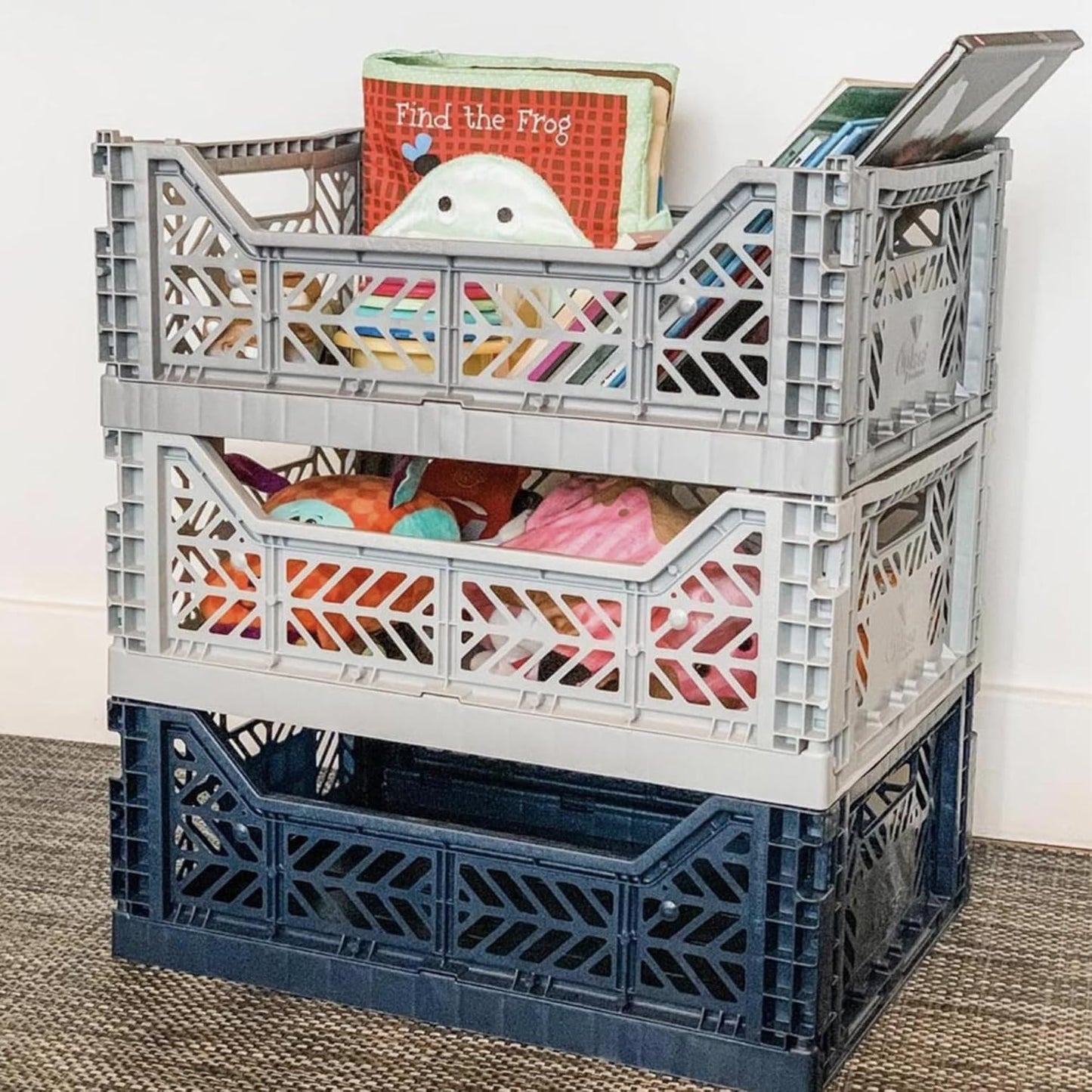 AYKASA Collapsible Storage Bins, Plastic Crate for Storage, Collapsible Crate, Utility Stackable Box (Small, Arctic blue)