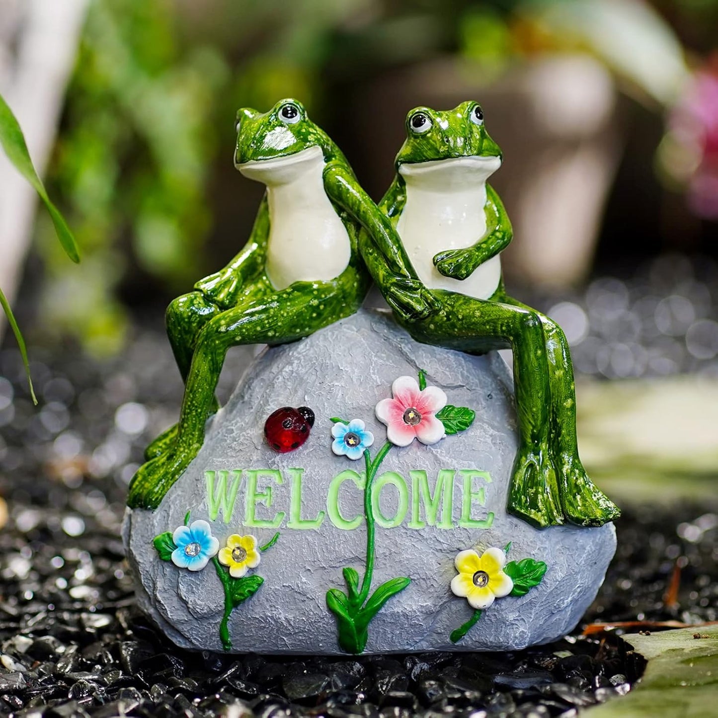 Nacome Solar Frog Riding Turtle for Garden Decor - Outdoor Statues for Patio,Yard,Balcony Ornament,Turtle Gifts for Women/Mom/Grandma,Mom's Best Gift