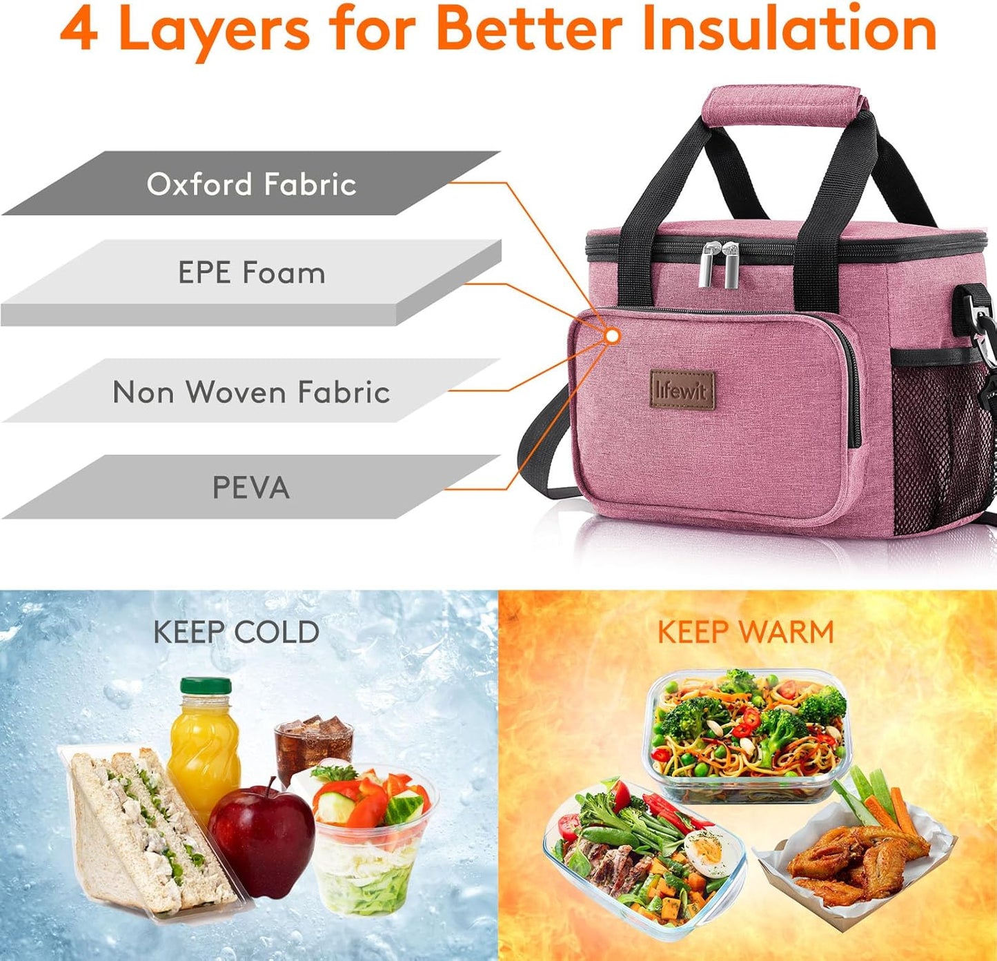 Lifewit Large Lunch Bag for Adults, 24-Can 15L Insulated Lunch Box Leakproof Soft Cooler Cooling Tote for Men Women, Waterproof Reusable Cooler Bags for Work Office Outdoor Picnic Camping, Black