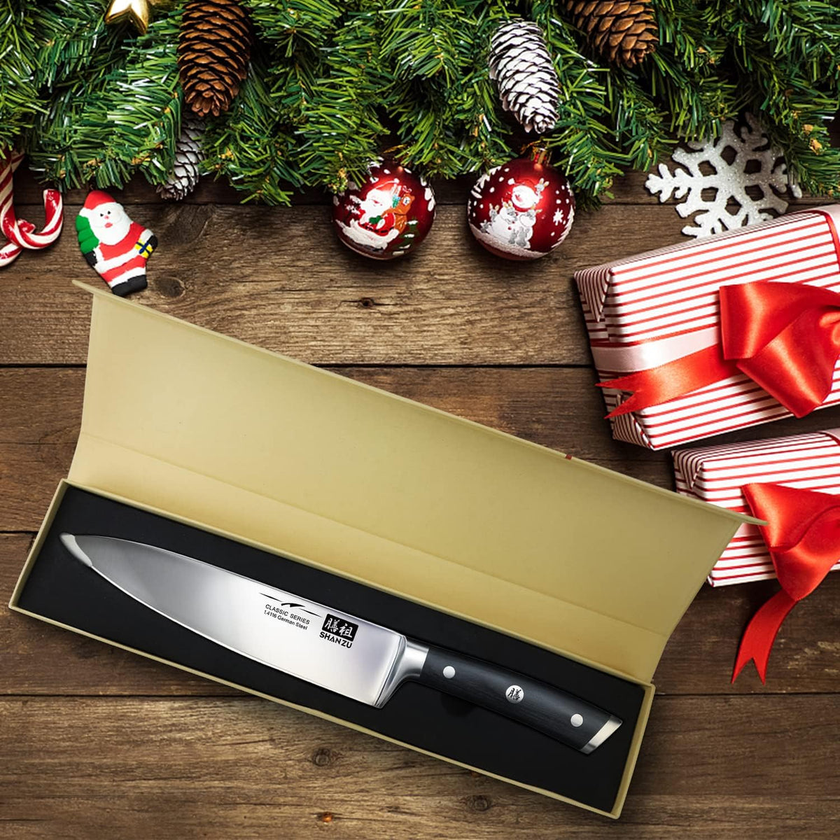 Chef Knife,SHAN ZU Pro Kitchen Knife 8 Inch High Carbon German Stainless Steel Cooking Knife with Ergonomic Handle and Sheath, Rust Free and Wear Resistant, Perfect for Kitchen Home Restaurant