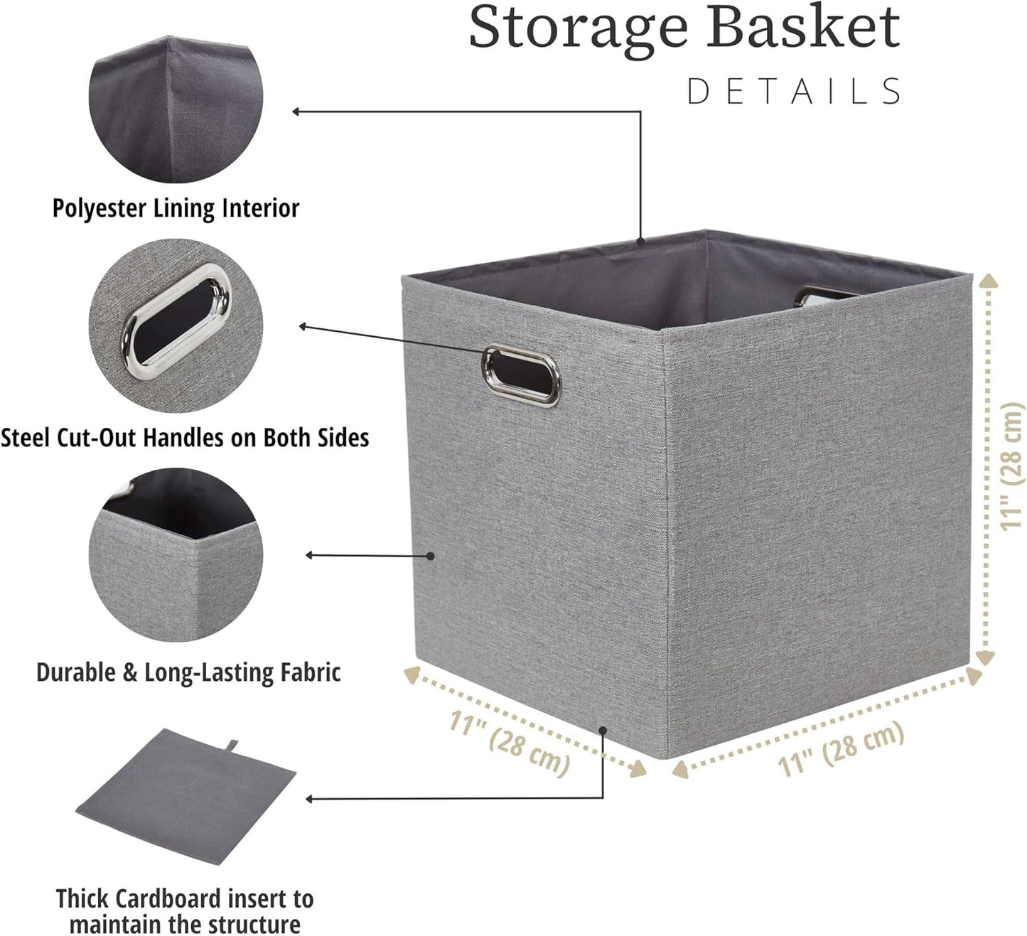 DECOMOMO Fabric Cube Storage Bin - Storage Baskets for Shelves, Kallax (Grey & White, 13 inch Cube) - 4 Pack