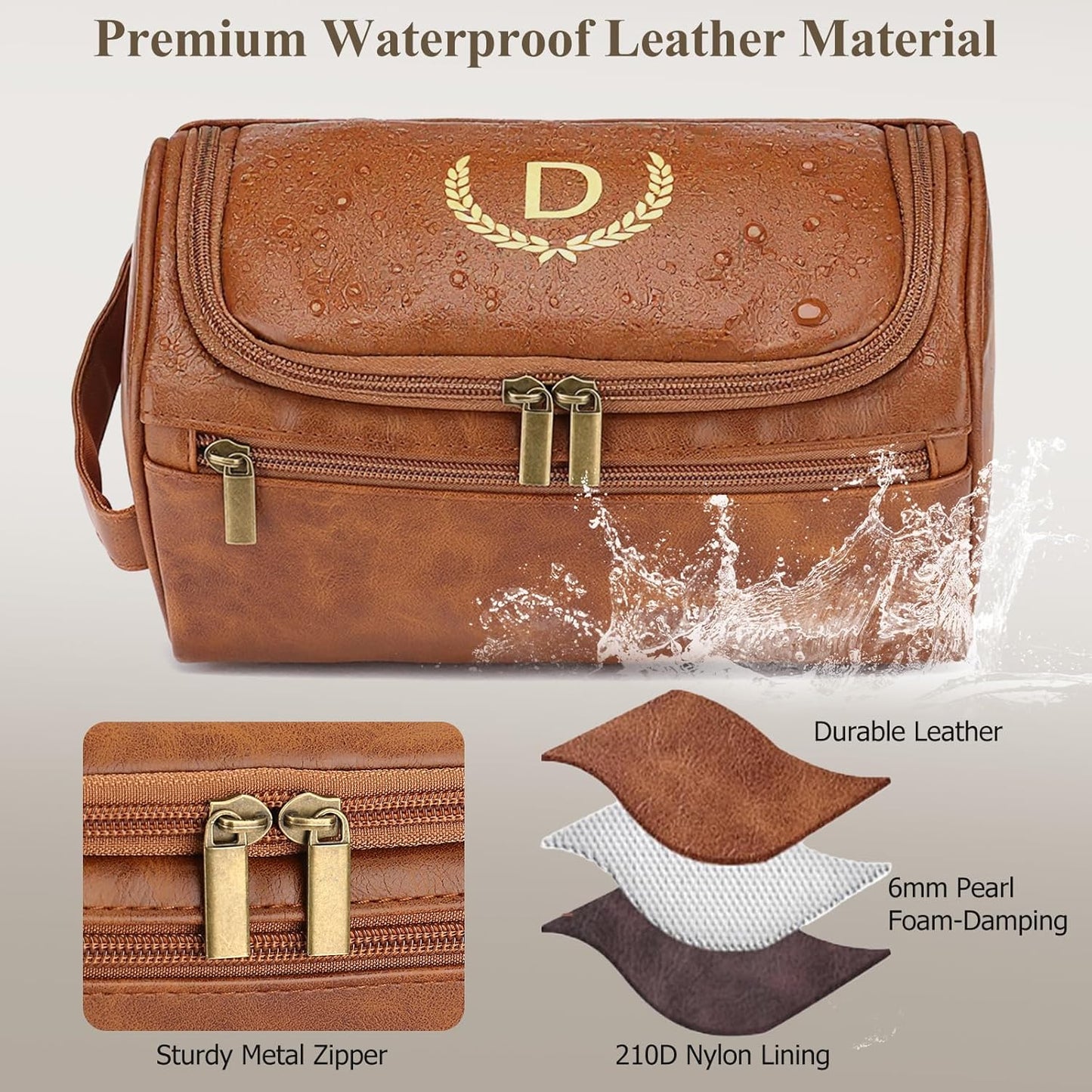 OXYEFEI Toiletry Bag Men,Gifts for Men,Mens Toiletry Travel Shaving Dopp Kit Bag with Initial PU Leather Cosmetic Bags Organizer Storage Accessories (R)