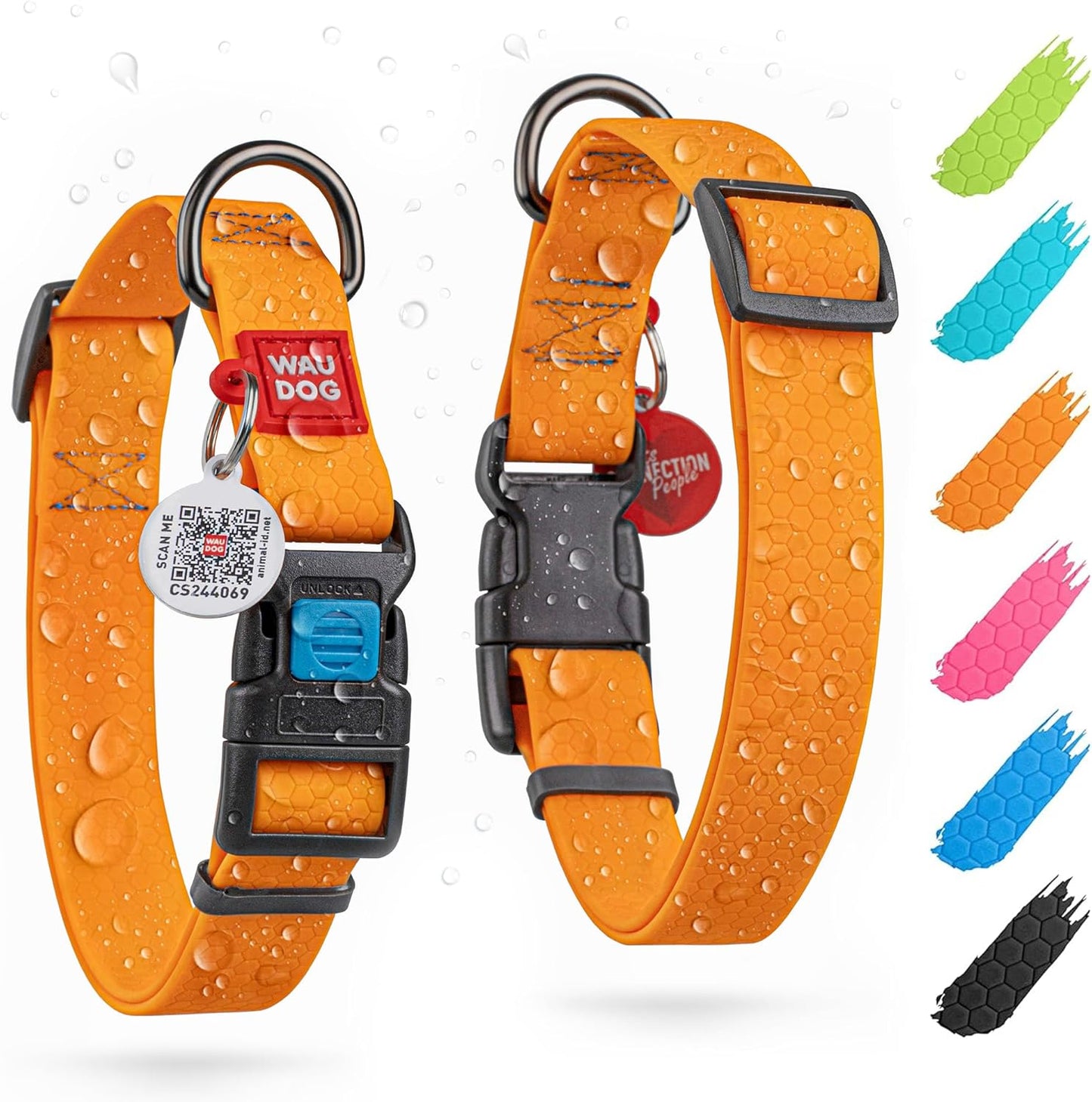 Waterproof Dog Collar - Adjustable Glow Dog Collar for Large Dogs, Small and Medium Dogs - Heavy Duty Dog Collars with Durable Metal Clasp and QR Dog Tag - Glow in The Dark Dog Collars