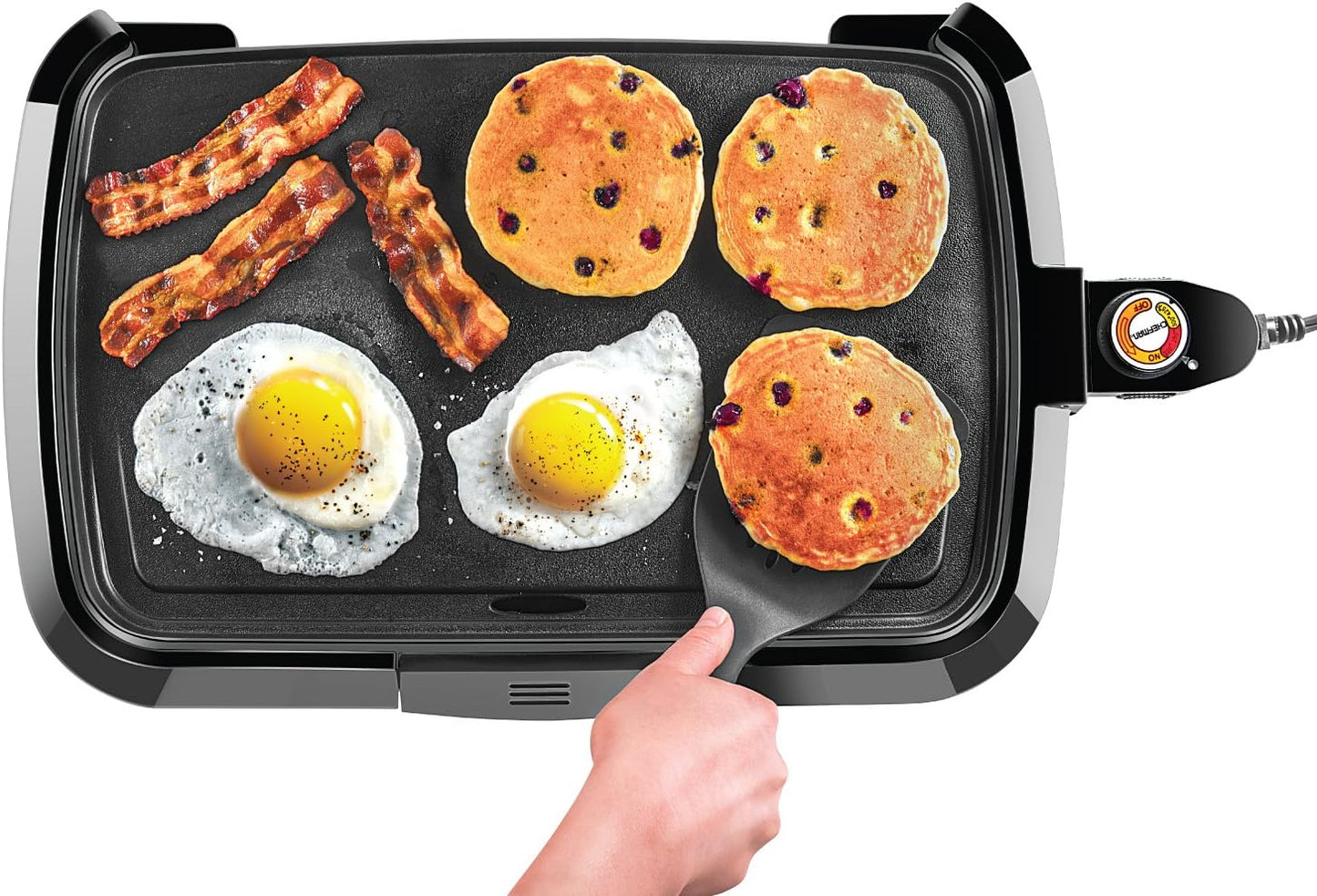 Chefman Electric Griddle, Fully Immersible and Dishwasher Safe Features, Adjustable Temperature Control Allows for Versatile Cooking and Removable Slide-out Drip Tray for Easy Cleaning, Black