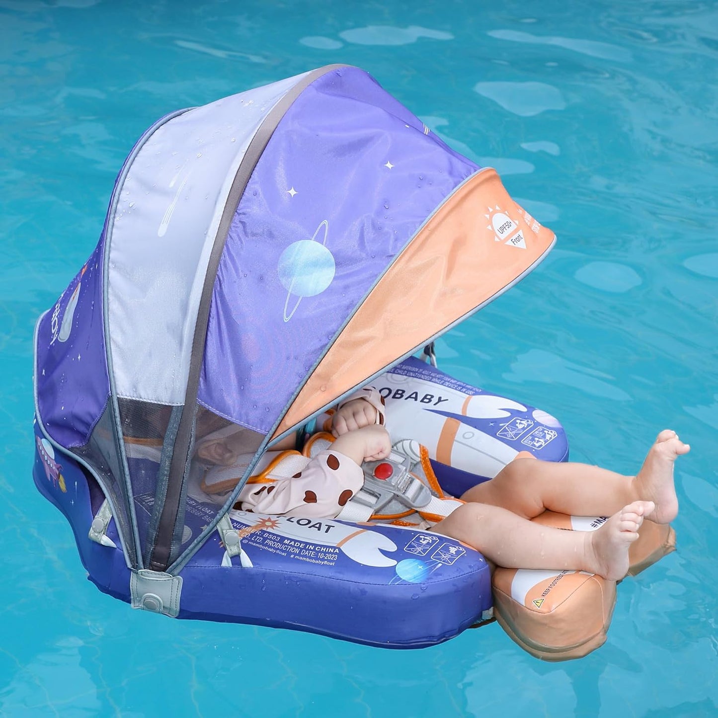 Mambobaby Baby Swim Float with Canopy, Non-Inflatable Solid Baby Float, Upgrade Soft Skin-Friendly Material Infant Swim Float