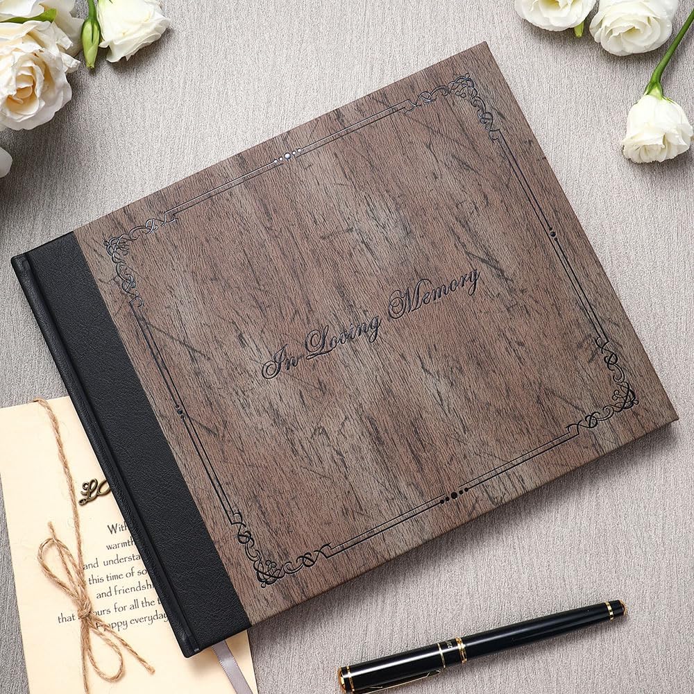 Funeral Guest Book for Memorial Service,Celebration of Life Guest Book for Funeral,Memorial Service Guest Book with 144 Pages, Brown 8X10″
