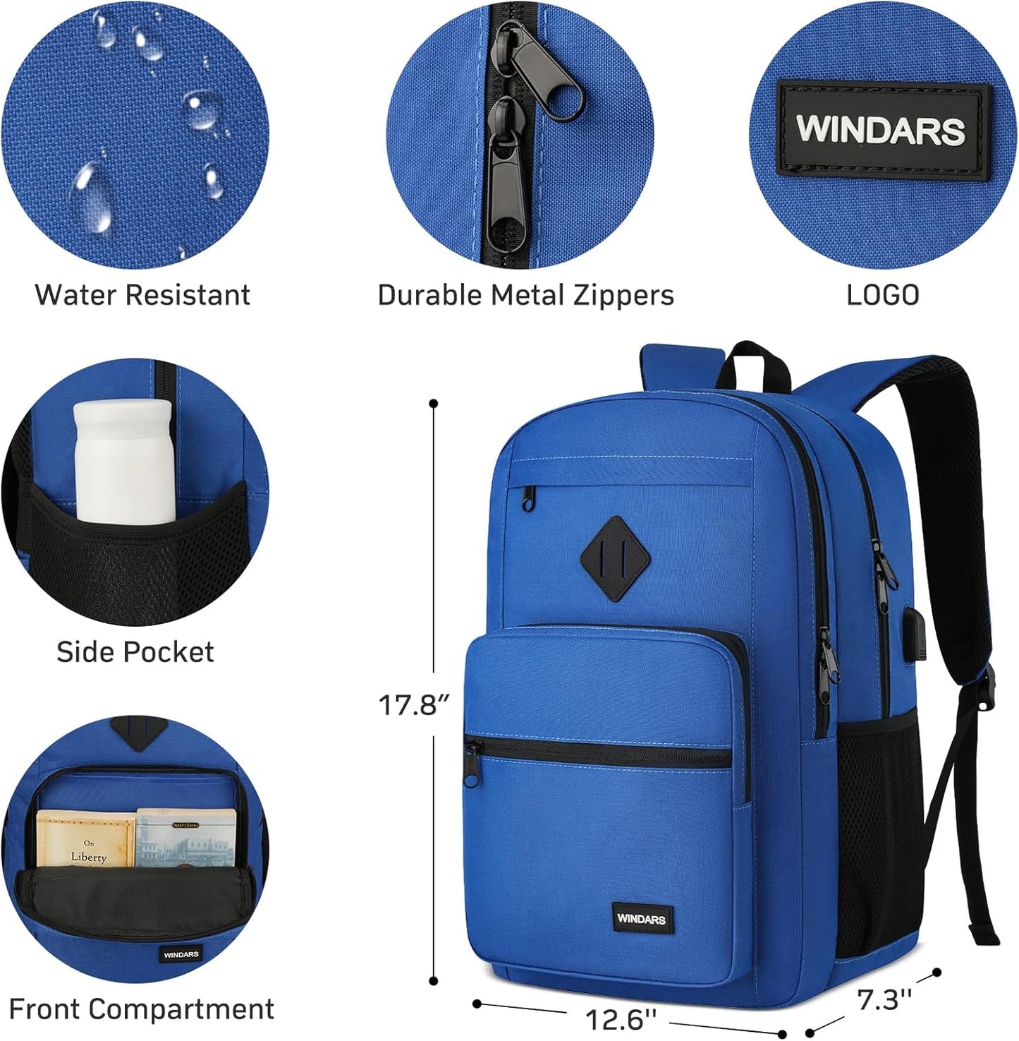 Black Backpack for Men Women, Durable Casual School Backpacks Teens Boys and Girls Classic 15.6 Inch Laptop Bookbag with USB Charger for College High School Work Travel