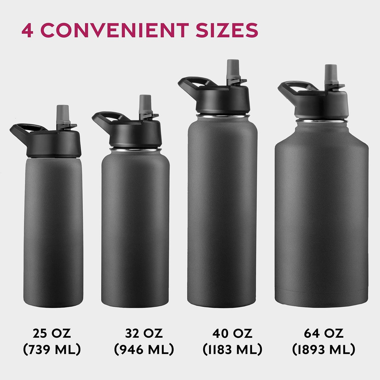 FineDine Water Bottle - Stainless Steel Insulated Water Bottle with Straw Lid, Flip Lid & Wide-Mouth Cap - Keeps Hot and Cold - 25 Oz / 739ml - Pure Pearly White