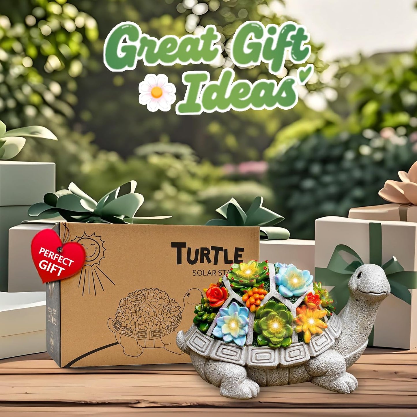 Nacome Solar Garden Outdoor Statues Turtle with Succulent 7 LED Lights - Lawn Decor Patio, Balcony, Yard Ornament - Birthday for Women/Mom/Grandma