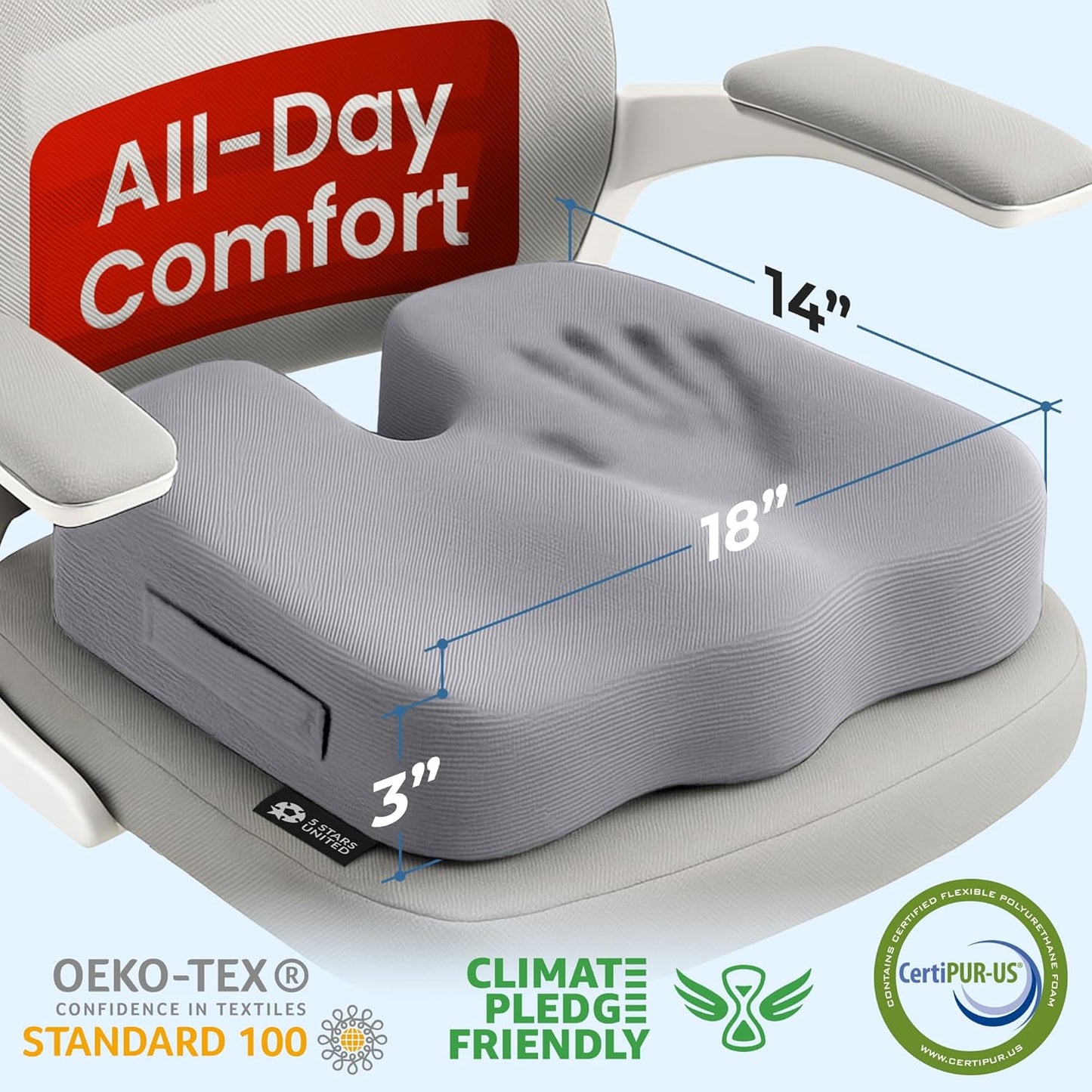 5 STARS UNITED Seat Cushion for Desk Chair - Tailbone, Coccyx Sciatica Pain Relief - Wheelchair Cushions, Black Mesh