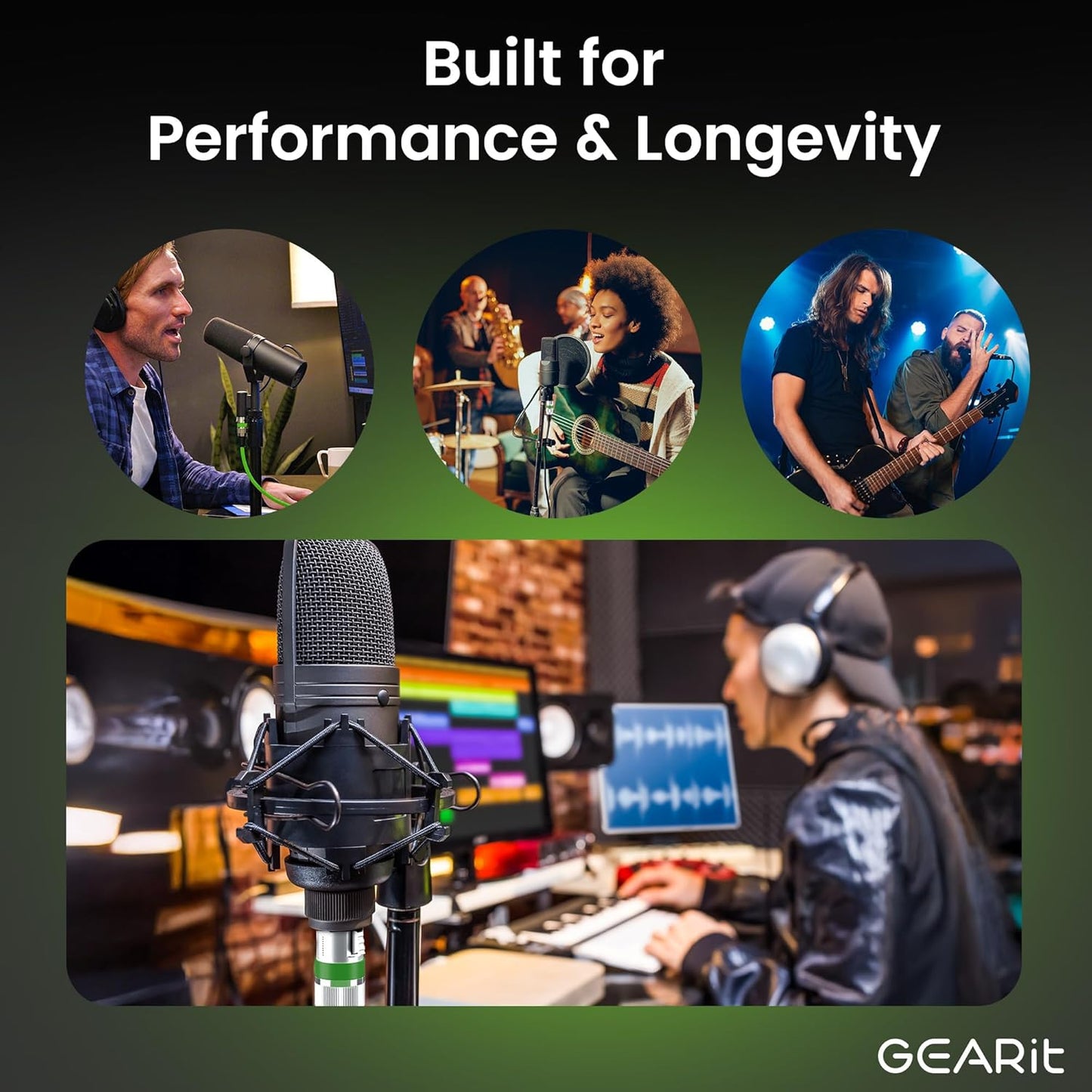 GEARit XLR Male to Female Microphone Cable (10 Feet, 6-Pack) 3-Pin Balanced Shielded Mixer, Recording Studio, Podcast - Black