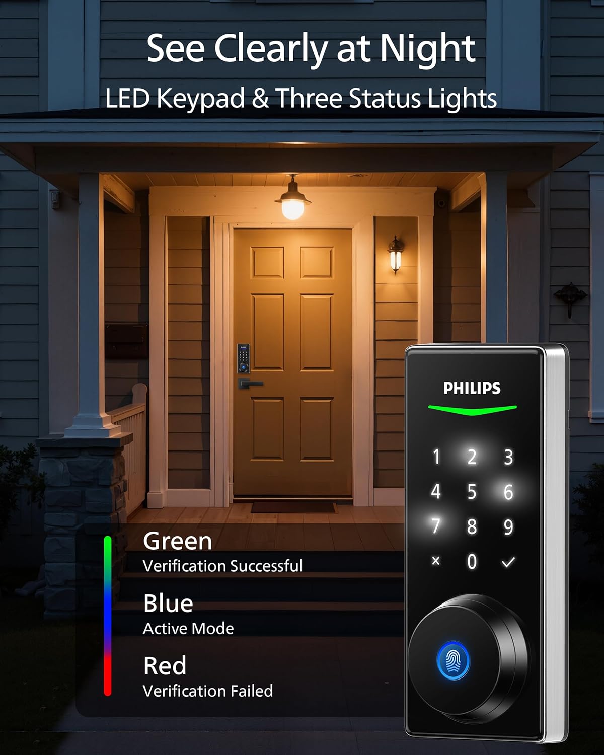 Philips Fingerprint Keyless Entry Door Lock, Electronic Door Lock with Touchscreen, Long-Lasting Battery, Auto Locking, One-Time Code, Keypad Deadbolt, One-Touch Locking, Matte Black