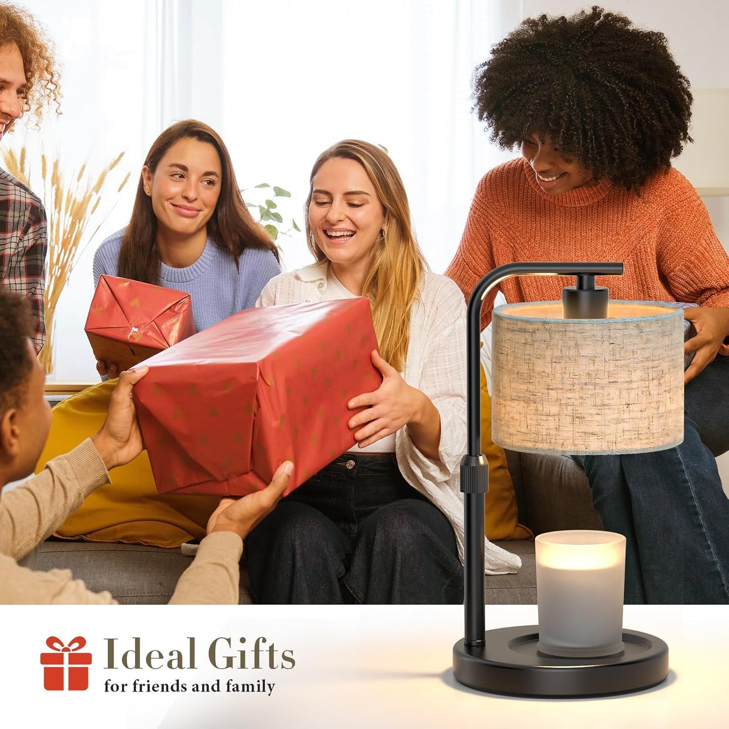 Candle Warmer Lamp with Timer Dimmer, Adjustable Height Black Electric Candle Warmer Wax Heater with 2 Bulbs, Birthday Gifts for Women Her, Mom, House Warming Gifts New Home