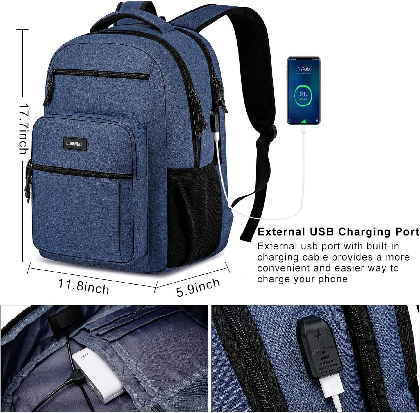 School backpack for Teen Boys, Backpack for Men,15.6 inch Laptop Backpack with USB Charging Port, Large Computer Bookbag with Compartments, Ergonomic Straps, Black