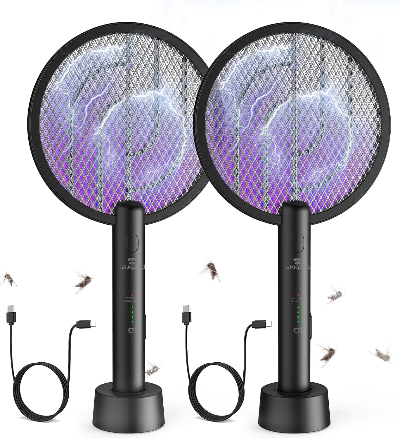 Gooqand Bug Zapper Racket, 2 in 1 Electric Fly Swatte with 3 Layer Safety Mesh, 4000V Fly Zapper with USB Rechargeable, Indoor Outdoor Fly Racket for Bedroom, Kitchen, Camping