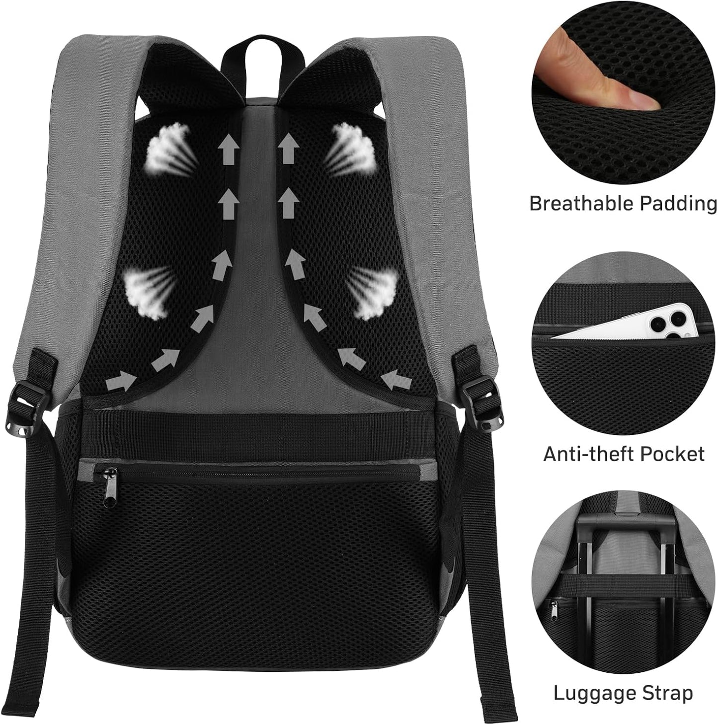 Black Backpack for Men Women, Durable Casual School Backpacks Teens Boys and Girls Classic 15.6 Inch Laptop Bookbag with USB Charger for College High School Work Travel