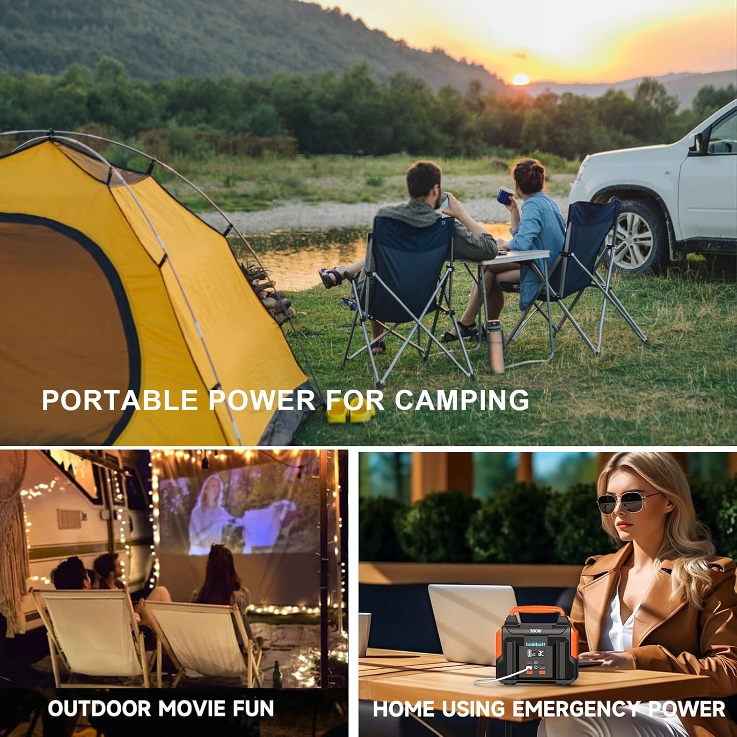 Portable Power Station 300W 257wh Lithium Battery Bailibatt Small Portable Generator for Home Use Camping Travel Emergency Hunting Outdoor, Large Power Bank with AC Outlet for Laptop