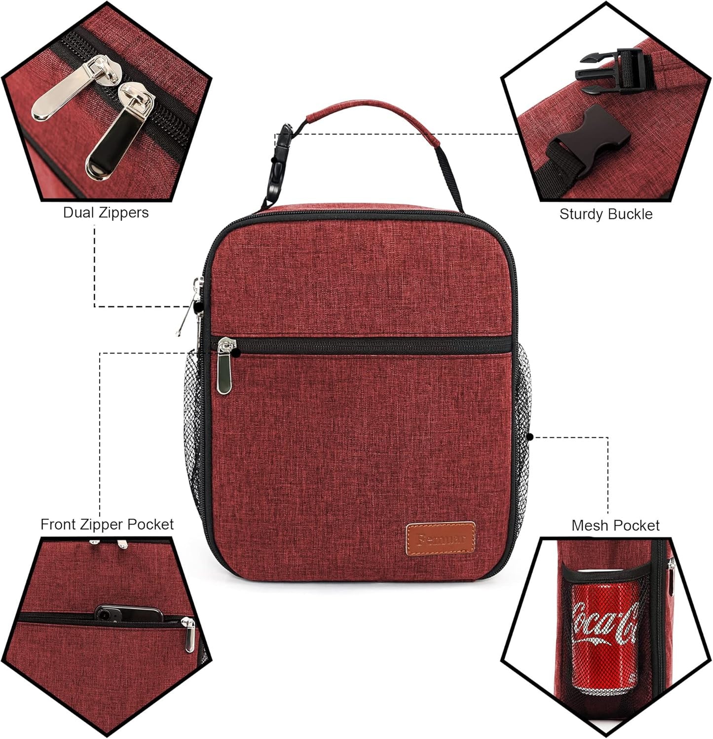 Lunch Box for Men Women Adults Small Lunch Bag for Office Work Picnic - Reusable Portable Lunchbox, Black