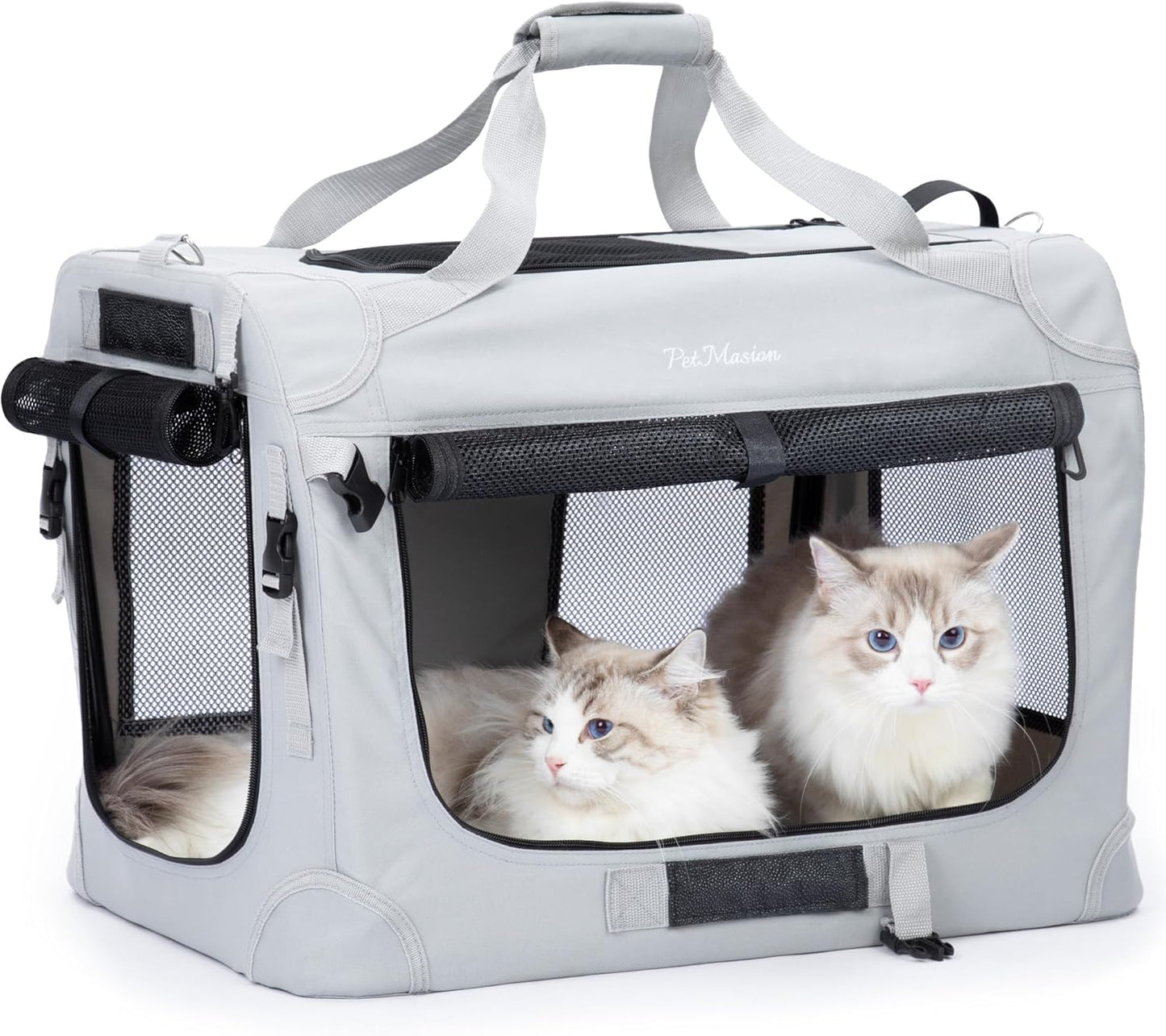 PetMasion Extra Large Cat Carrier for 2 Cats, Collapsible Soft Sided Pet XL Crate for Large Mudium Big Cat 20lbs+, Car Travel Portable Bag for Long Trips Ride 24"x16.5"x16.5"