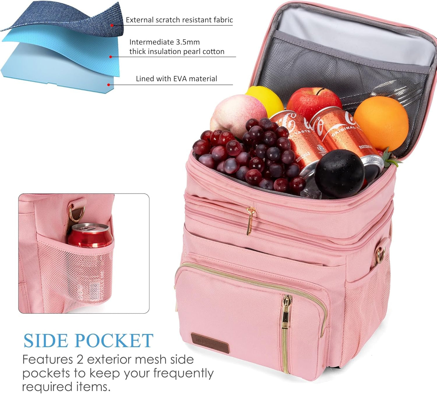 Lunch Bag for Women Men Double Deck Lunch Box - Leakproof Insulated Soft Large Lunch Cooler Bag, MIYCOO (Black,15L)