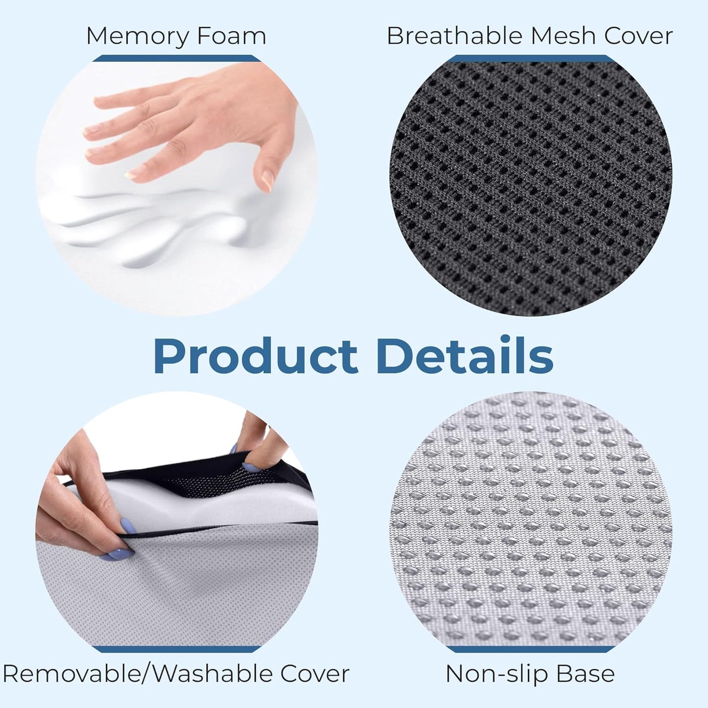 5 STARS UNITED Seat Cushion for Desk Chair - Tailbone, Coccyx Sciatica Pain Relief - Wheelchair Cushions, Black Mesh
