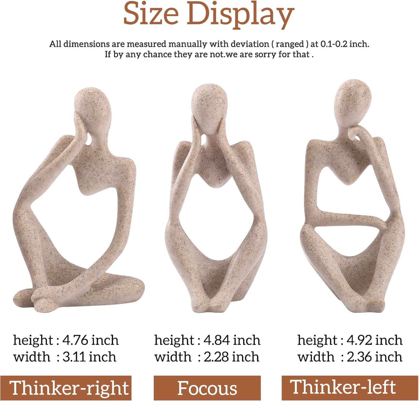 Winshall Home Decor Accents, Resin Thinker Statue Decor 3 PCS, Abstract Bookshelf Decor, Decorative Sculpture for Office,Book Shelf, Figurines Home Decor Accents (Sandstone)