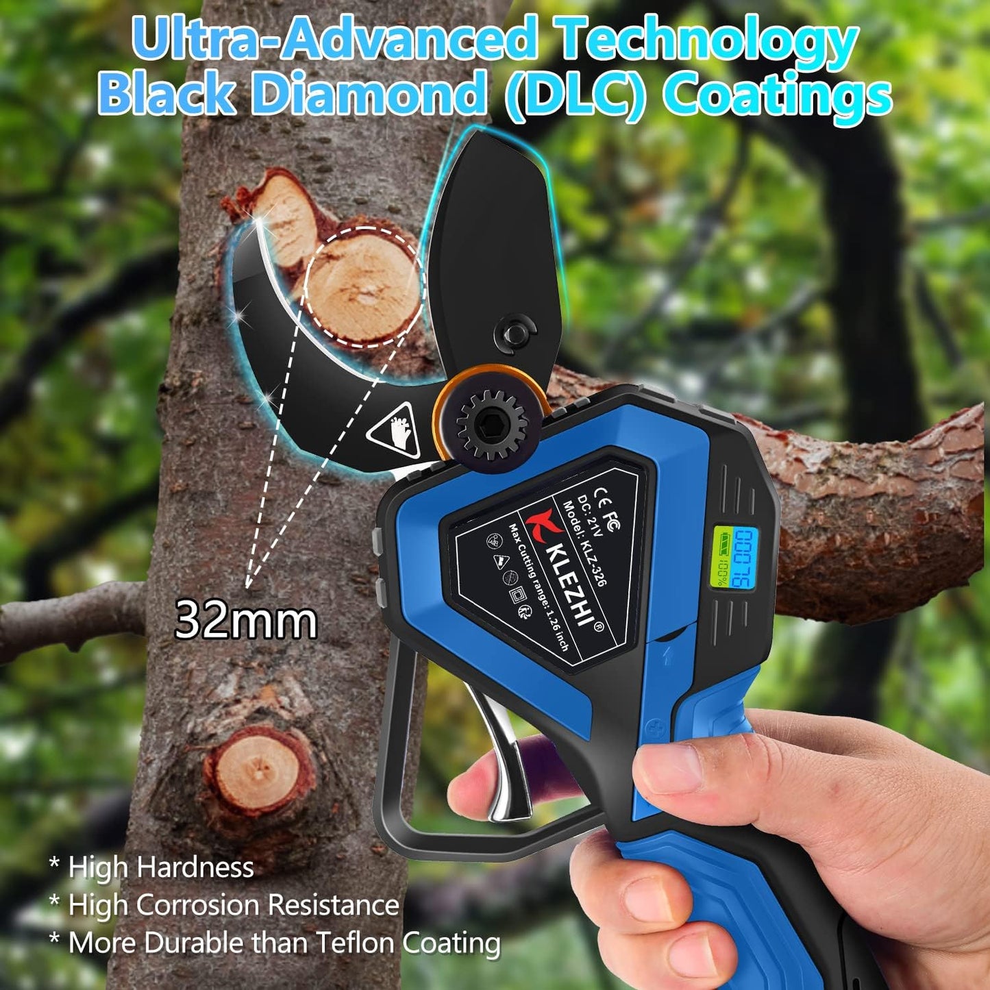 K KLEZHI Cordless Electric Pruning Shears, Rechargeable Battery, 42MM (1.65 Inch) Cutting Diameter Fruit Tree Branches Cutter,Good for Arthritis Hands 8-10 Working Hours Black
