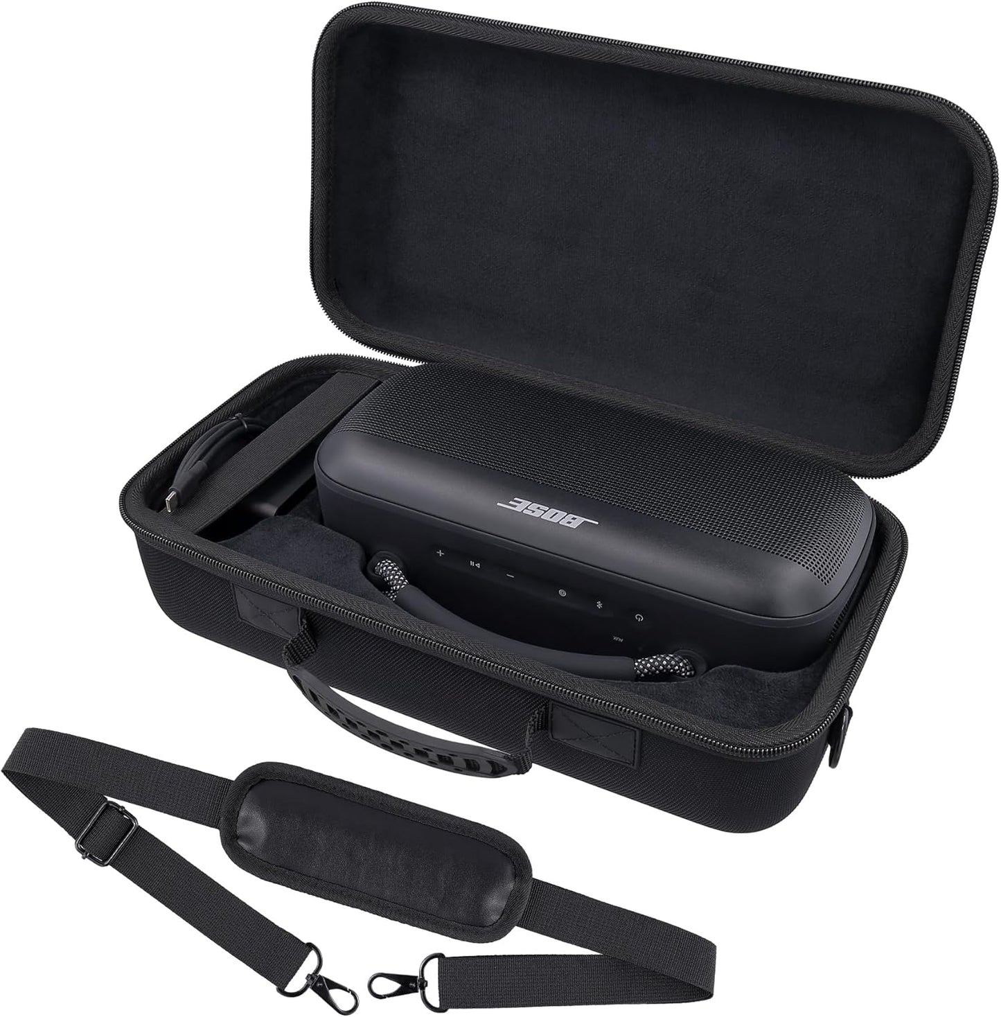 Bose SoundLink Max Portable Speaker Hard Protective Case, Portable Travel Case with Shoulder Strap and Handle (Black Case) - co2CREA