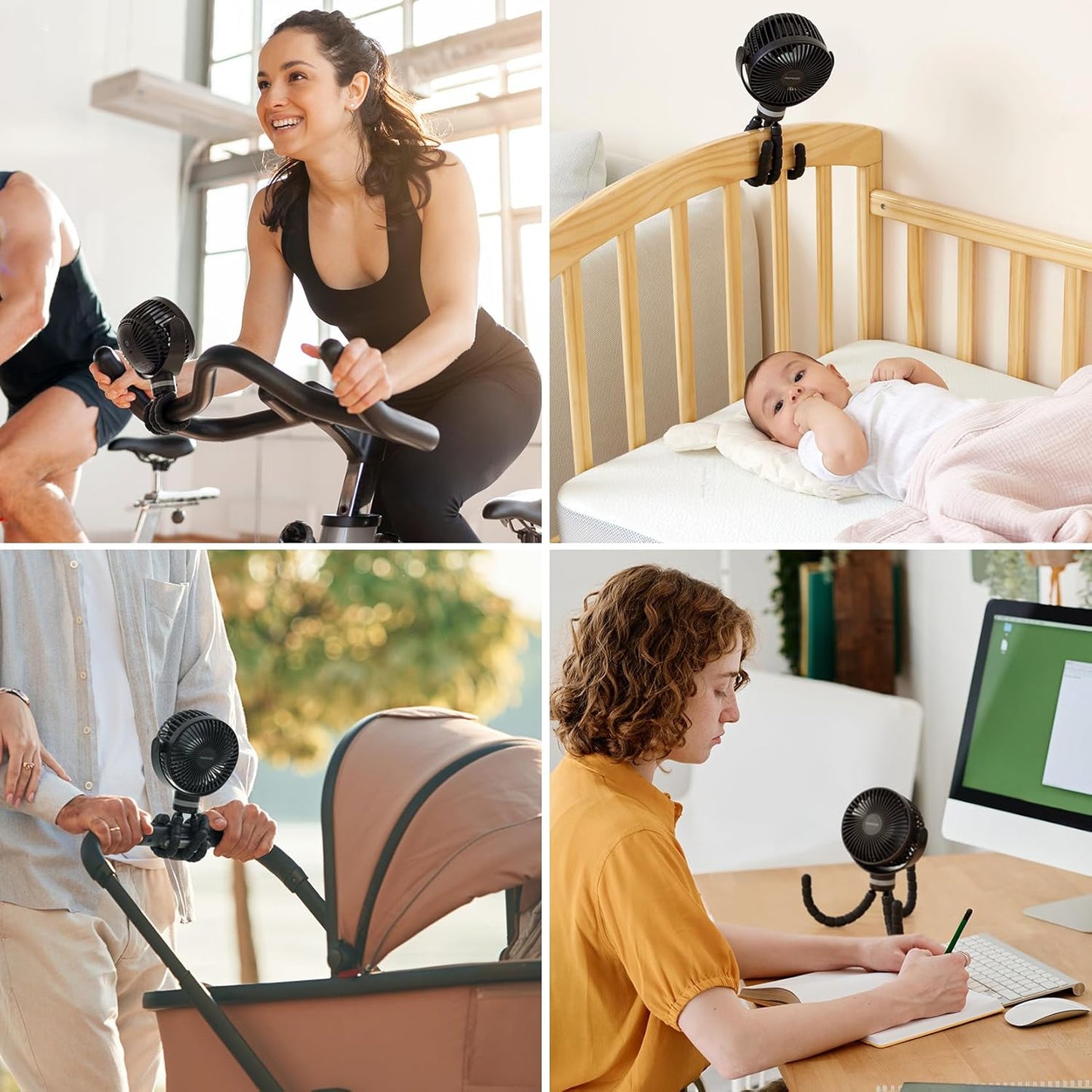 Momcozy Portable Stroller Fan, 27H Ultra-long Battery Life, Detachable 4 Speed 360°Rotate, LED Night Light with 2 Modes, USB Rechargeable and Handheld Cooling Fan for Travel, Car Seat