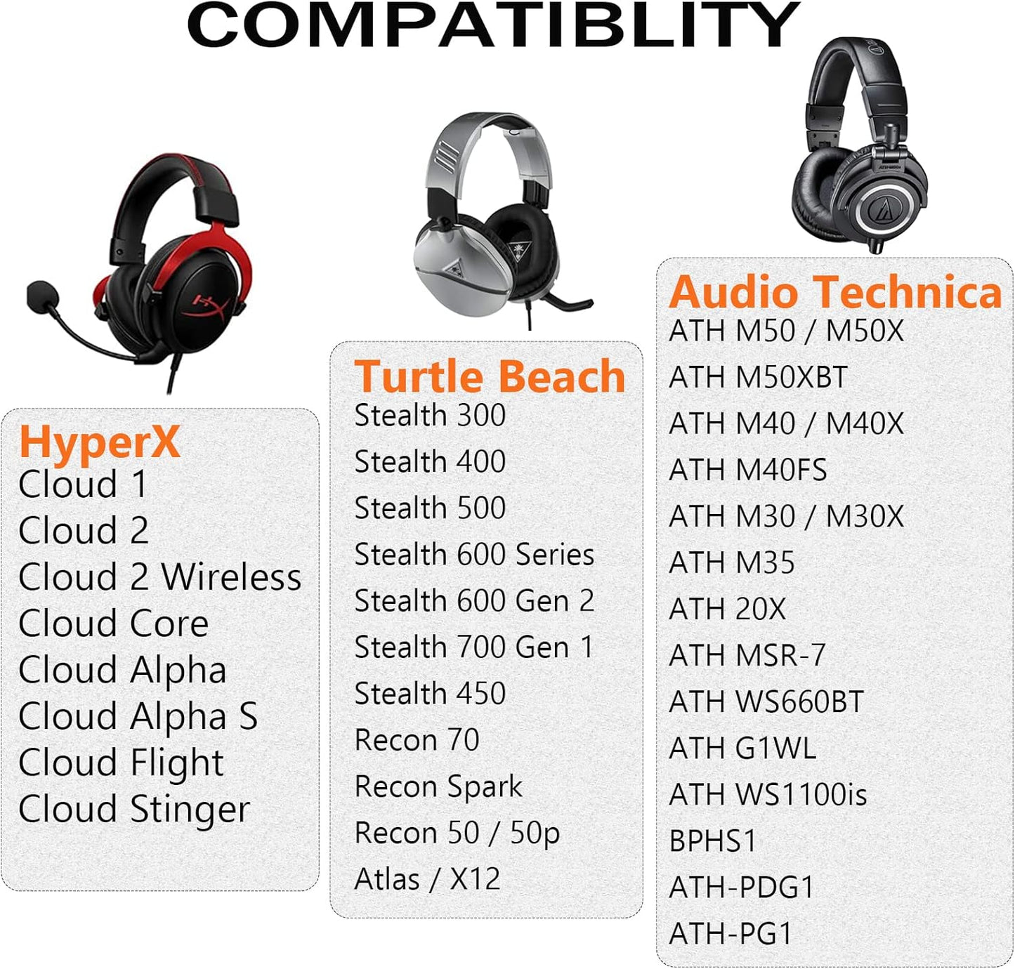 Upgraded Replacement Earpads Cushions for HyperX Cloud/Alpha, for Turtle Beach Stealth 400/600, for Audio Technica M50X/M40X&More, Ear Pads with Breathable Mesh Fabric/Added Thickness