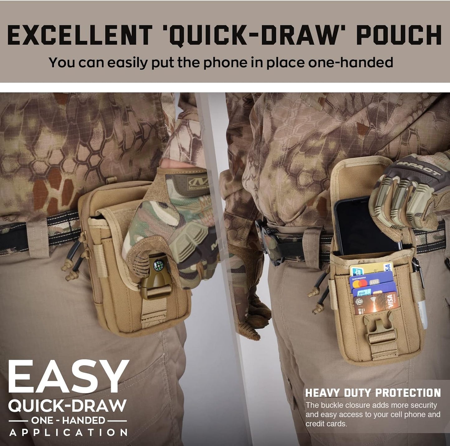 WYNEX Tactical Compass Phone Pouch, Large Molle Smartphone Holster Case Double Capacity Small Utility EDC Pouch with Compass Buckle and Carabiner