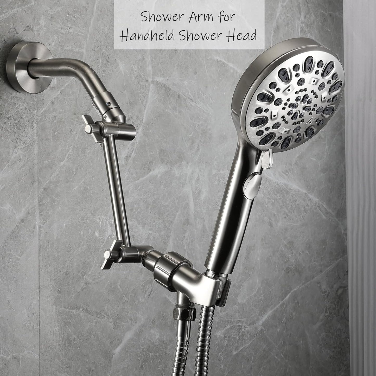 Shower Head Extension Arm, 6 Inch Adjustable Shower Arm Extender for Handheld/Fixed/Rain Shower Head, All Metal Showerhead Arm with G1/2 Universal Connector, Easy Installation, Brushed Nickel