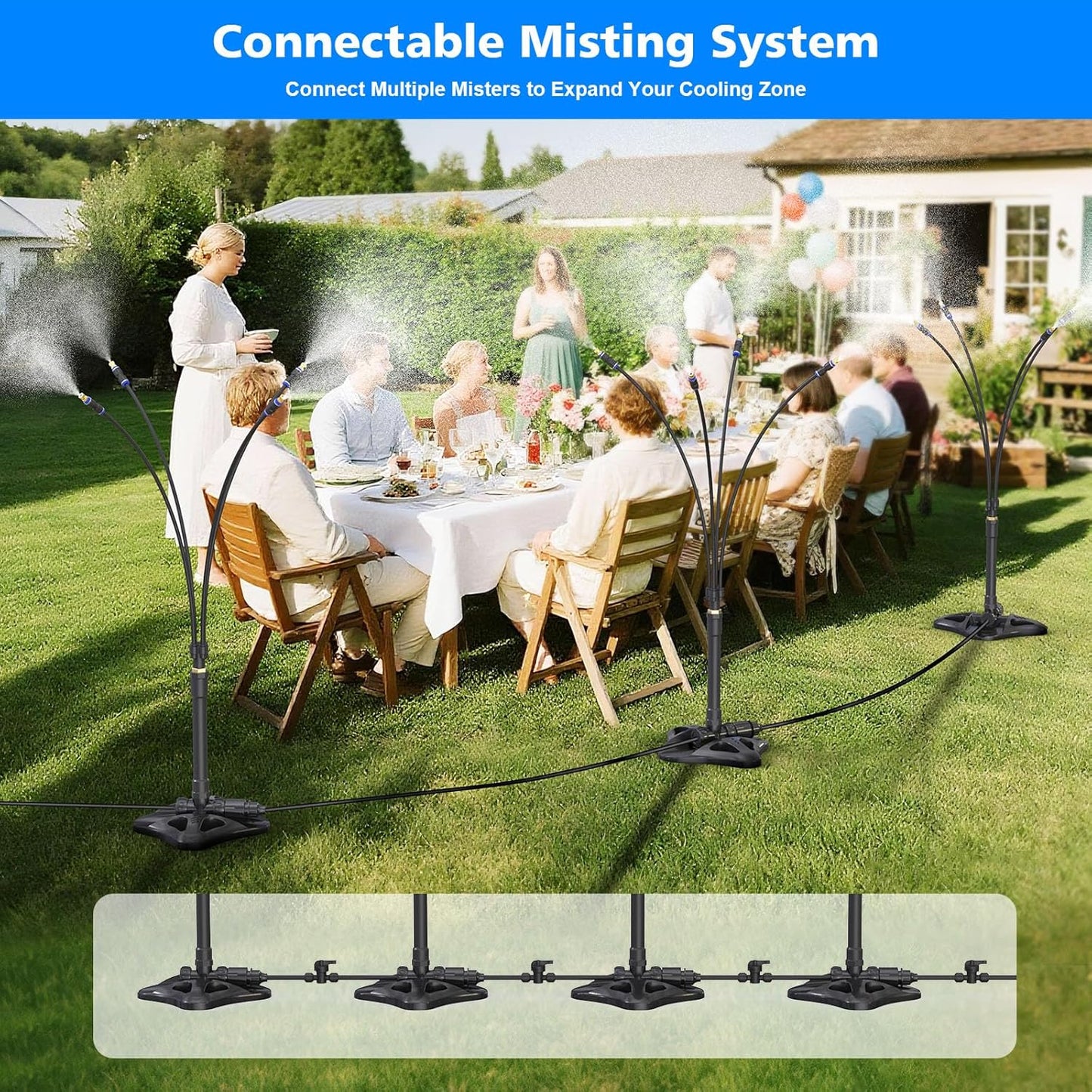 Misters for Outside Patio - Standing Mister for Cooling Outdoor, 26.2FT(8M) Portable Misting System for Garden Backyard BBQ Party Tanning Pool Beach Cooling & Water Playing