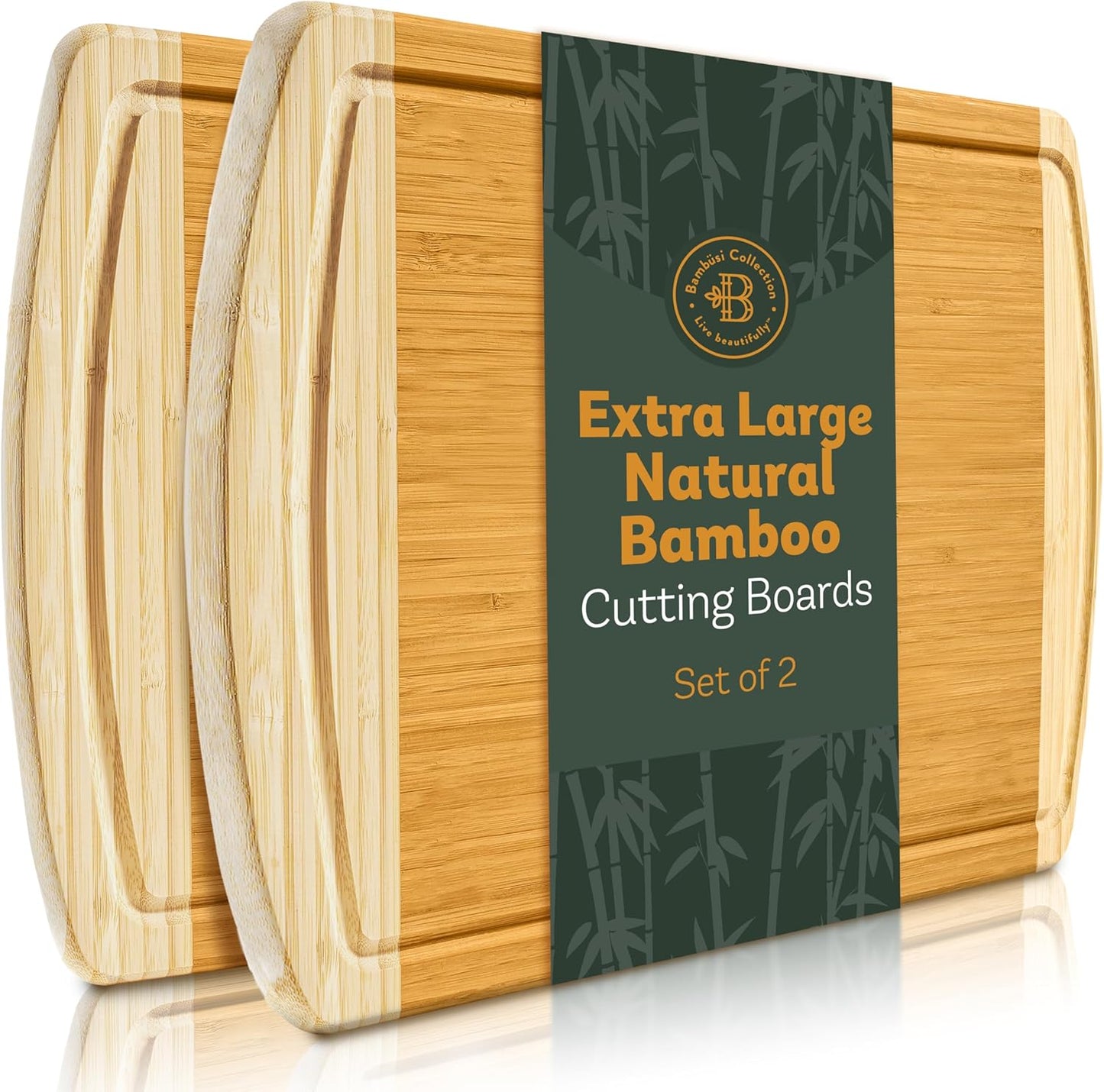 Bamboo Cutting Board Set - 3 Piece Wooden Cutting Board, 3 Assorted Sizes of Bamboo Wood Cutting Boards for Kitchen - Chopping Board for Food Prep, Chopping, Carving Meat, Fruits, Vegetables
