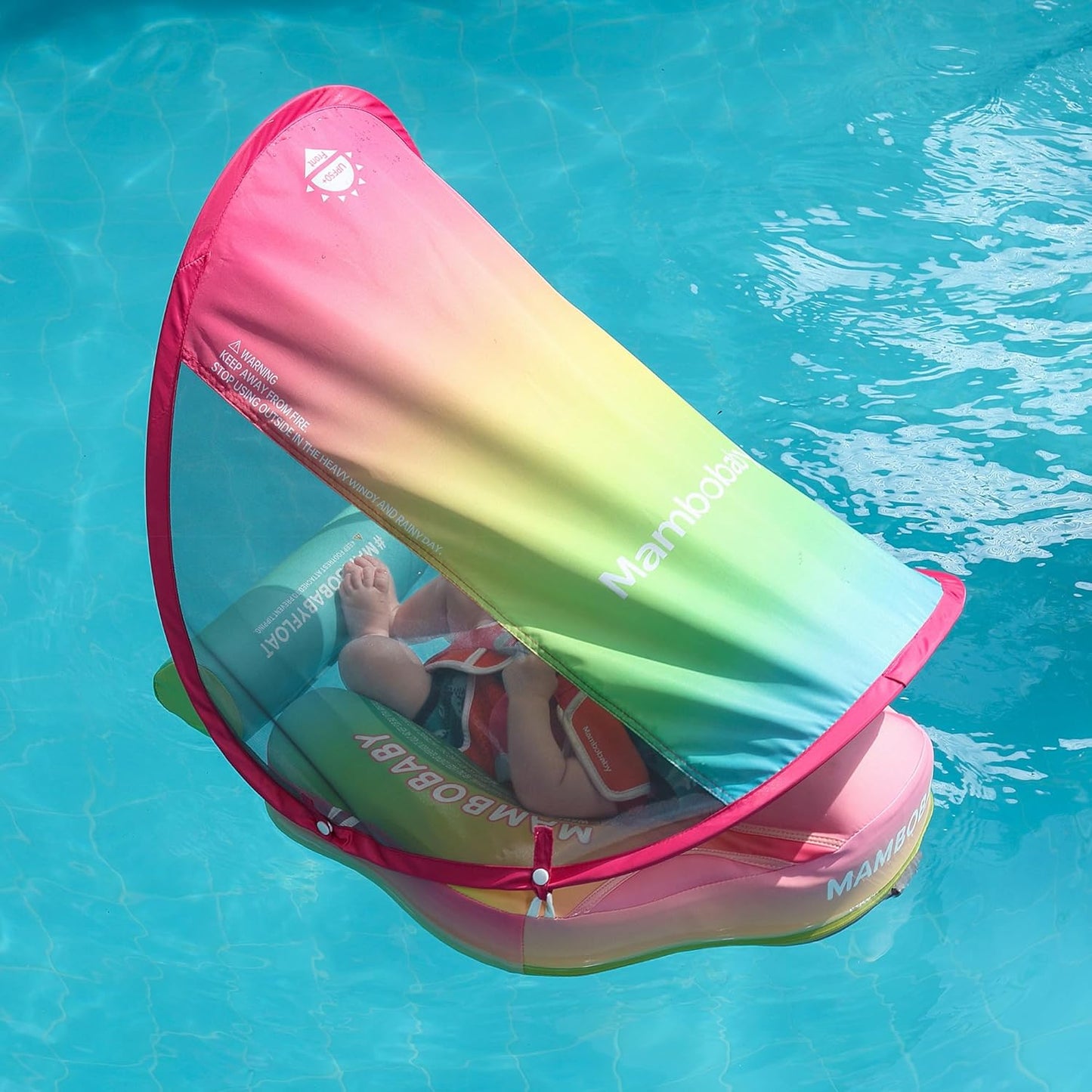 Mambobaby Baby Swim Float with Canopy, Non-Inflatable Solid Baby Float, Upgrade Soft Skin-Friendly Material Infant Swim Float