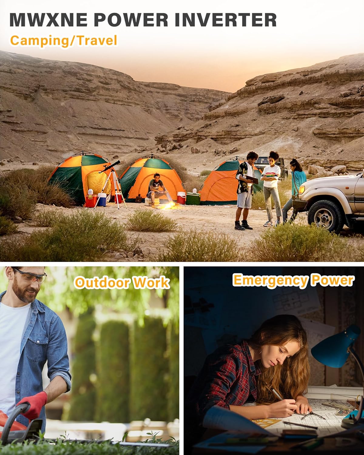 MWXNE 2000W Pure Sine Wave Inverter 12V DC to 110V 120V AC Car Converter for RV Truck Off-Grid Solar Power Inverter with 4 AC Outlets, USB/Type-C Fast Charging Ports, LCD Display, Remote Control