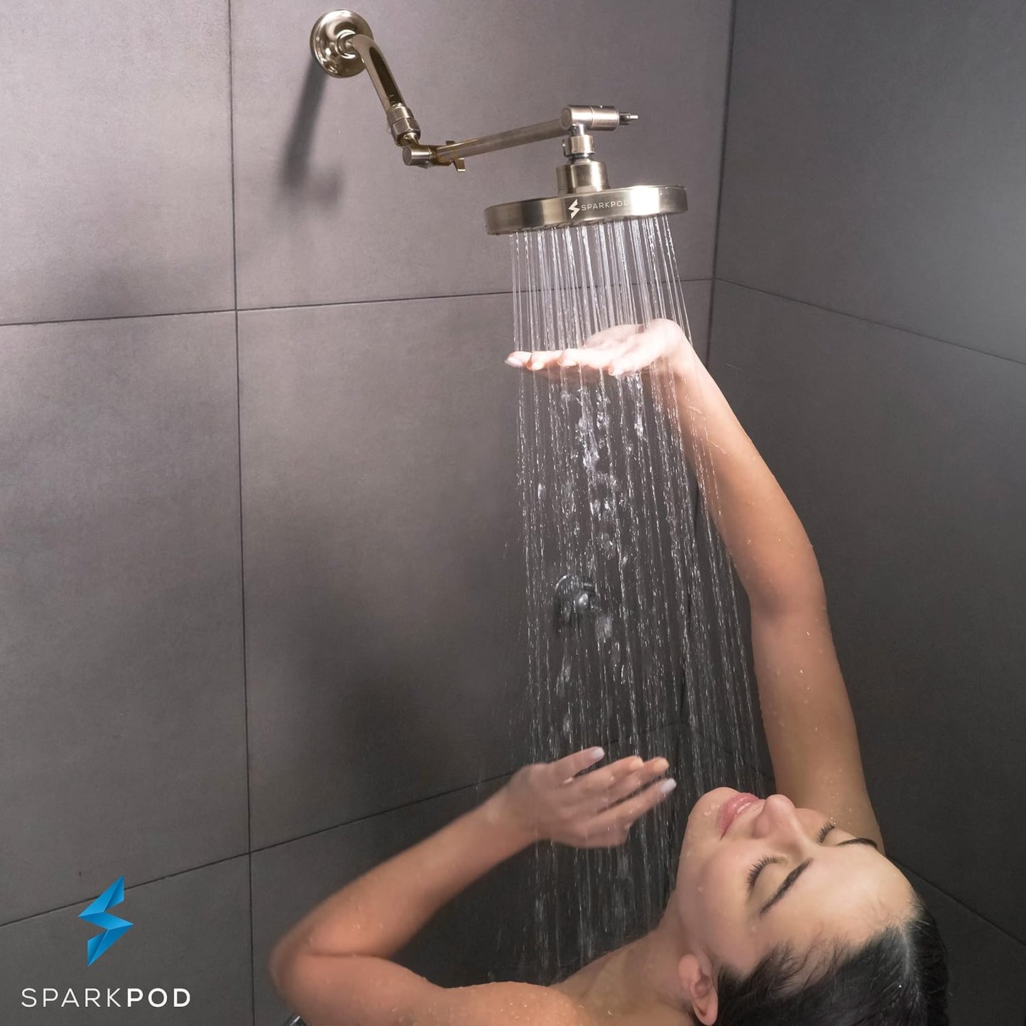 SparkPod Shower Head - High Pressure Rain - Premium Quality Luxury Design - 1-Min Install - Easy Clean Adjustable Replacement for Your Bathroom Shower Heads (Luxury Polished Chrome, 6 Inch Round)
