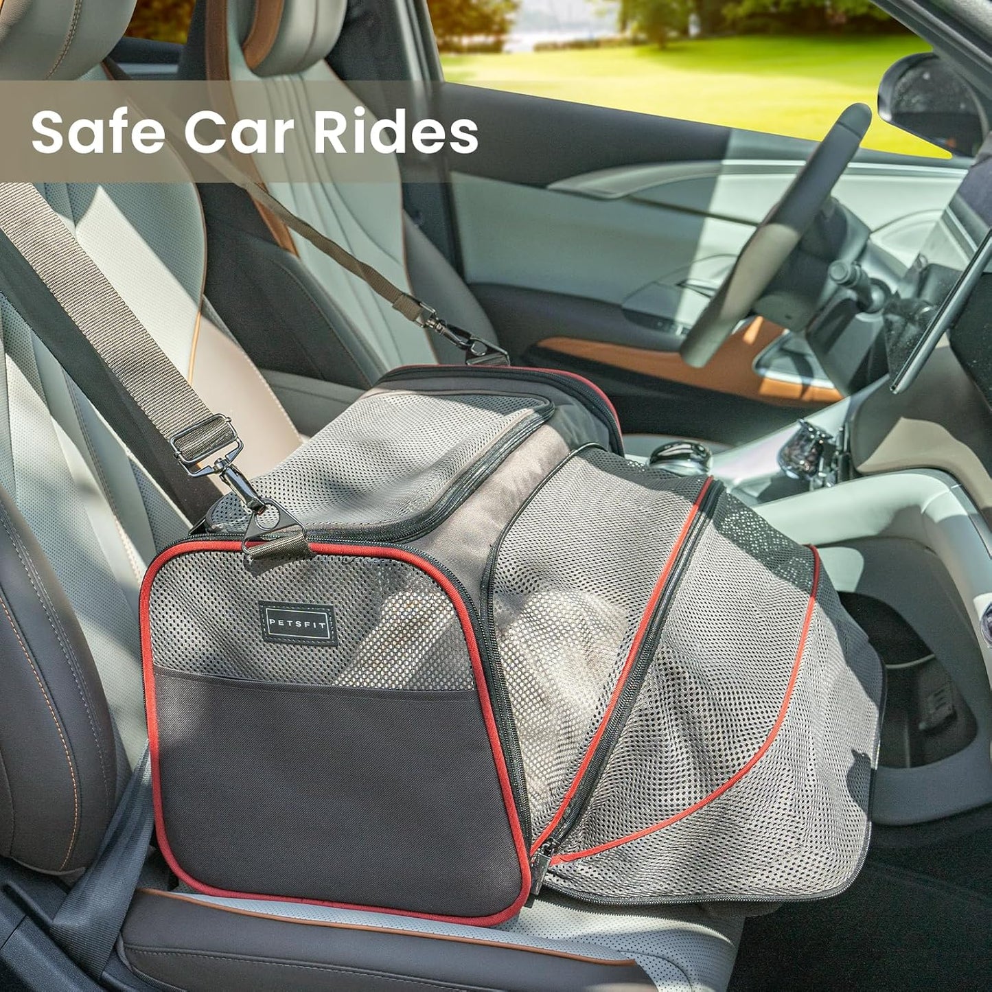 Petsfit Expandable Cat Dog Carrier Airline Approved, 17" L x 11" W x 11" H Soft-Sided Portable Pet Travel Carrier for Kitten, Puppy, Removable Soft Plush Mat and Pockets, Auto-Locking Zippers