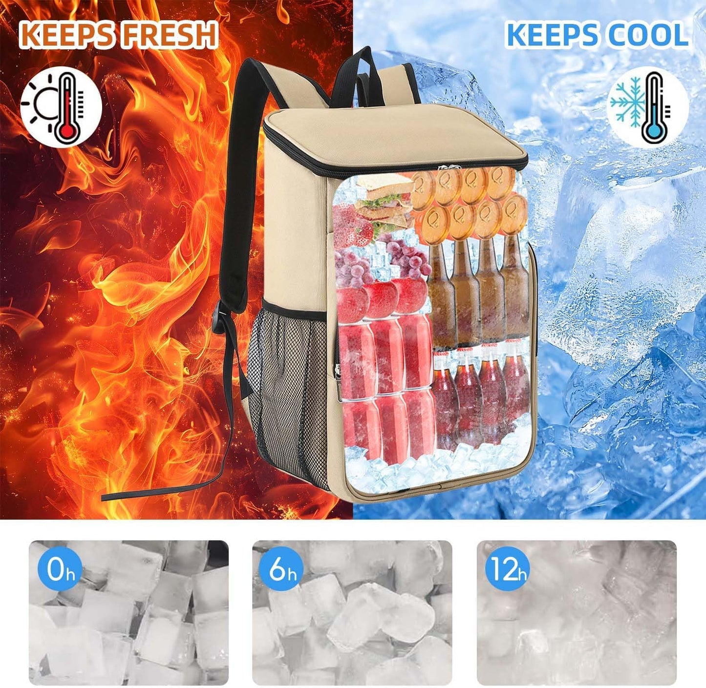Bagtopia Camping Cooler Backpack 25 Cans, Leak Proof Insulated Thermal Bag, Beach Travel Picnic Lunch Backpack for Men Women