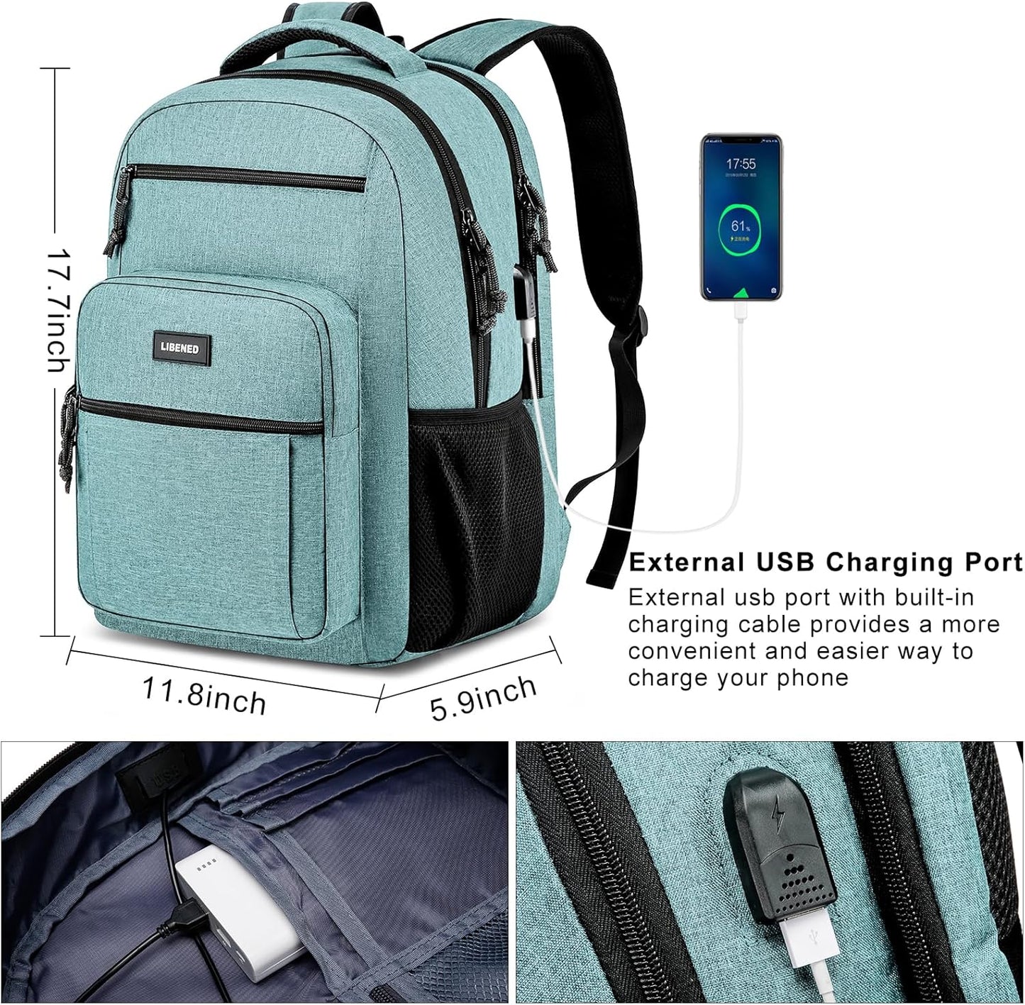 School backpack for Teen Boys, Backpack for Men,15.6 inch Laptop Backpack with USB Charging Port, Large Computer Bookbag with Compartments, Ergonomic Straps, Black