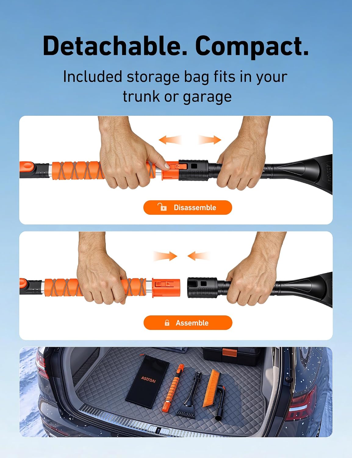 AstroAI 46" Extendable 2-in-1 Snow Brush & Ice Scrapers for Car Windshield
