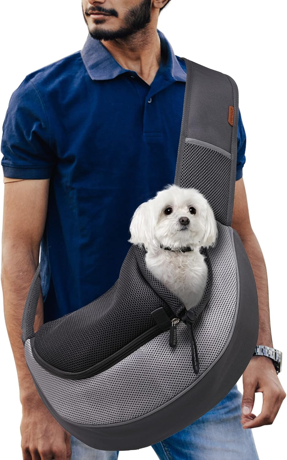 FDJASGY Pet Sling Carrier for Small Dogs Cats,Breathable Mesh Travelling Hand Free Puppy Backpack with Pouch and Adjustable Strap Carrier Grey