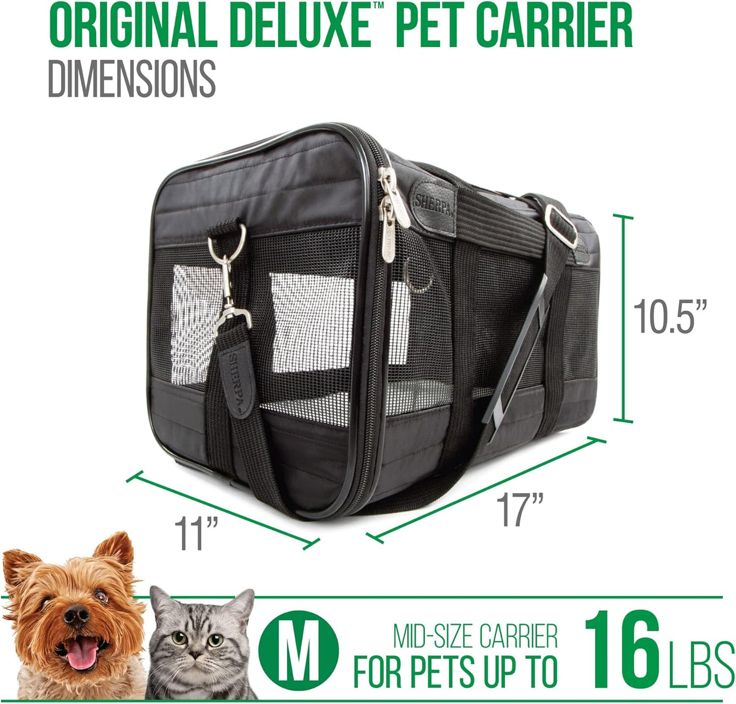 Sherpa Original Deluxe Travel Bag Pet Carrier, Airline Approved & Guaranteed-On-Board - Mesh Panels & Spring Frame, Locking Safety Zippers, Machine Washable Liner - Charcoal Gray, Medium