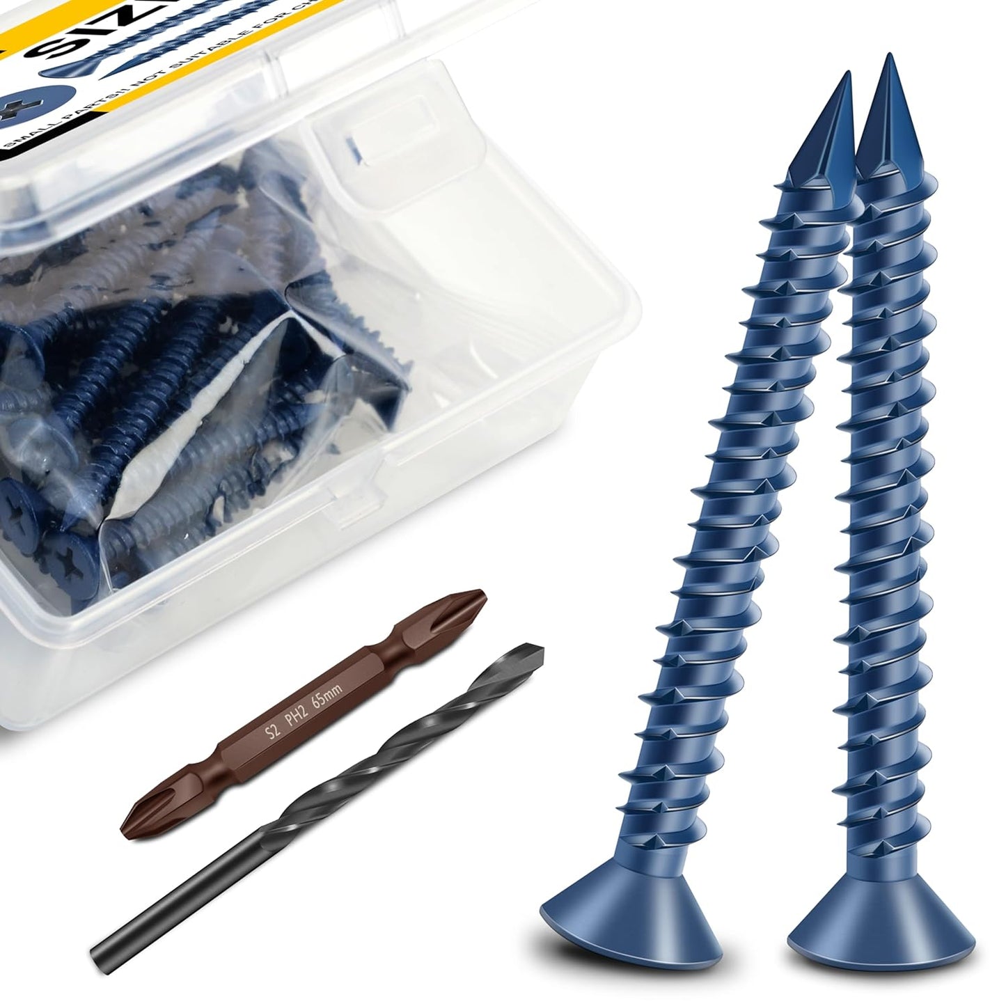 Mywish 30Pcs 1/4 x 1-3/4" Concrete Screws, Slotted Hex Washer Head Stucco Screws Anchor Kit with 3/16 Drill Bit, Masonry Screws Self Tapping for Anchoring to Masonry, Block or Brick Stucco