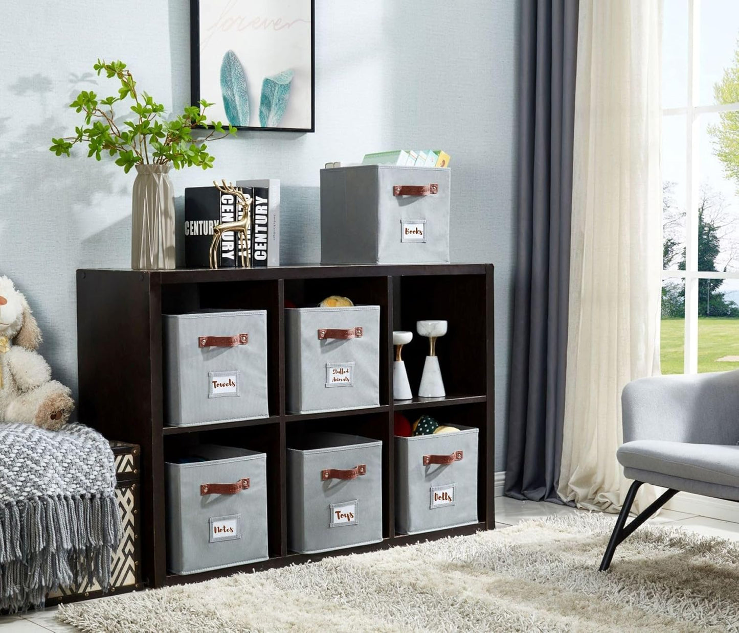 DECOMOMO Cube Storage Bin, Storage Cubes with Labels, Baskets for Shelves Kallax Linen Closet Organizers (Cube 10.5x11"/ 6pcs, Black)