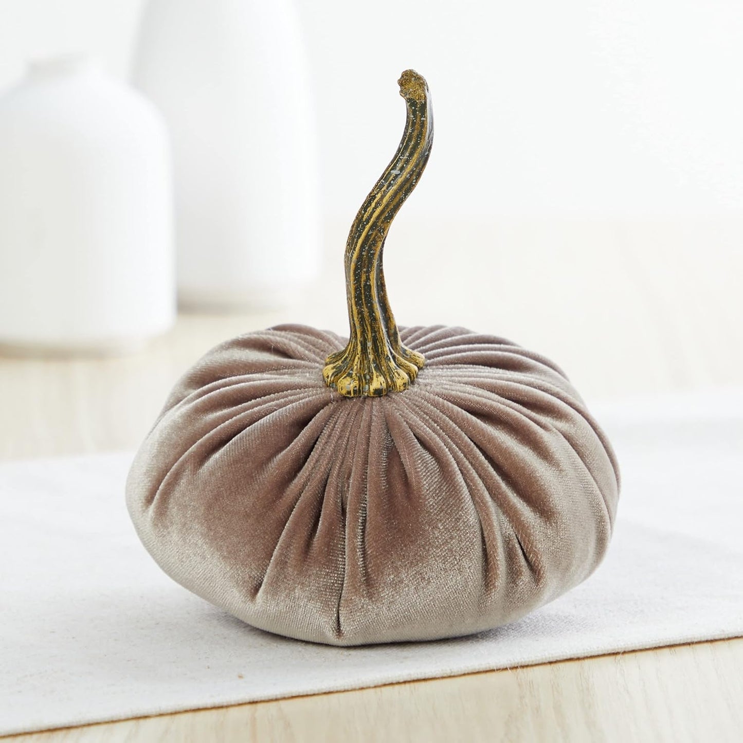 Velvet pumpkins set of 3 small, neutral home decor, fall tablescape, tiered tray centerpiece, elegant gift set for friend, Thanksgiving centerpiece, cozy autumn vibe, hygge home (Gray, Taupe, Ivory)